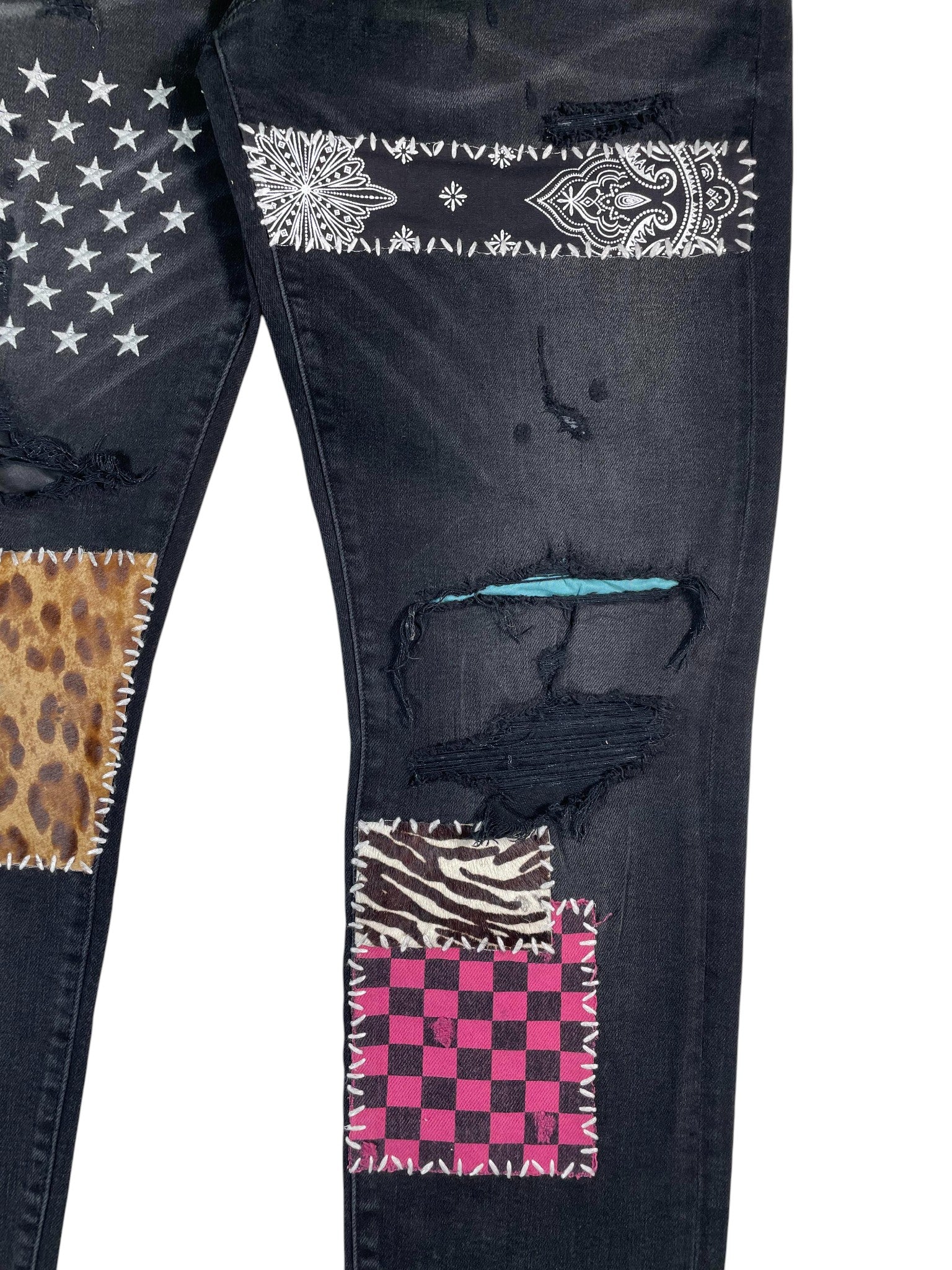 Amiri Multi Paisley Patchwork Art Patch Black Jeans