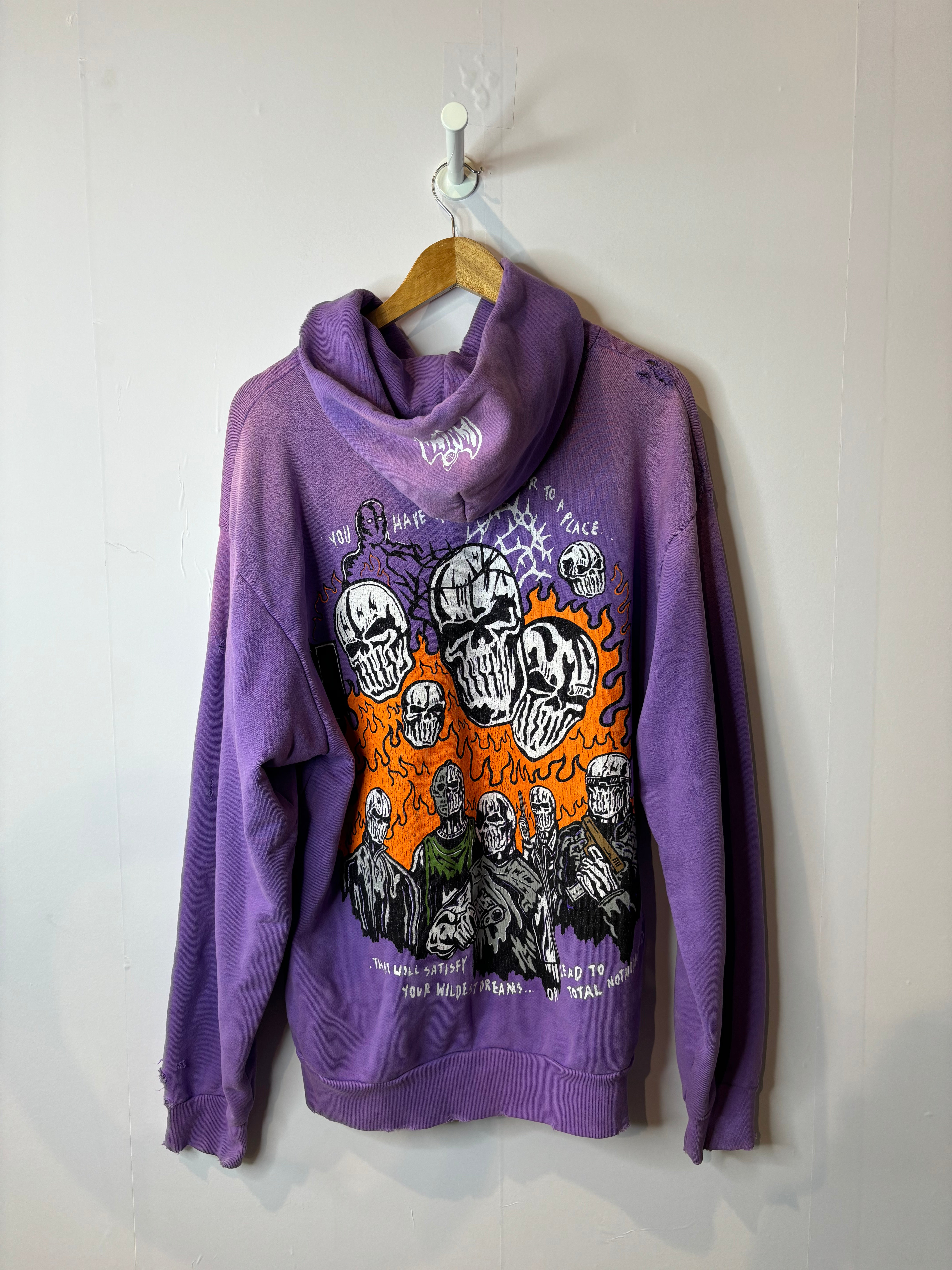 Warren Lotas Opened Door Hoodie Purple Orange Distressed Used Medium