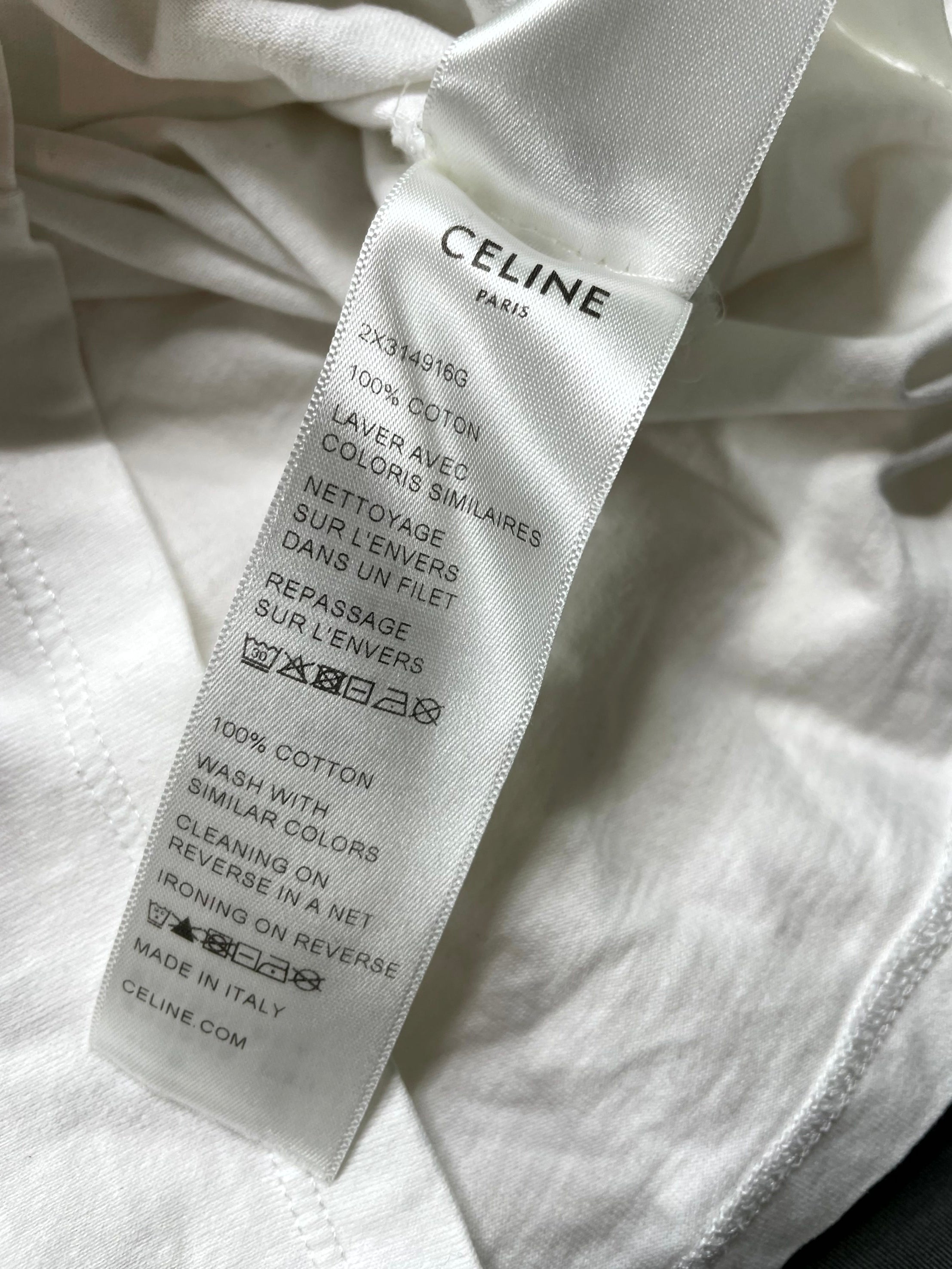 Celine Women's Spellout Logo White & Black Tee