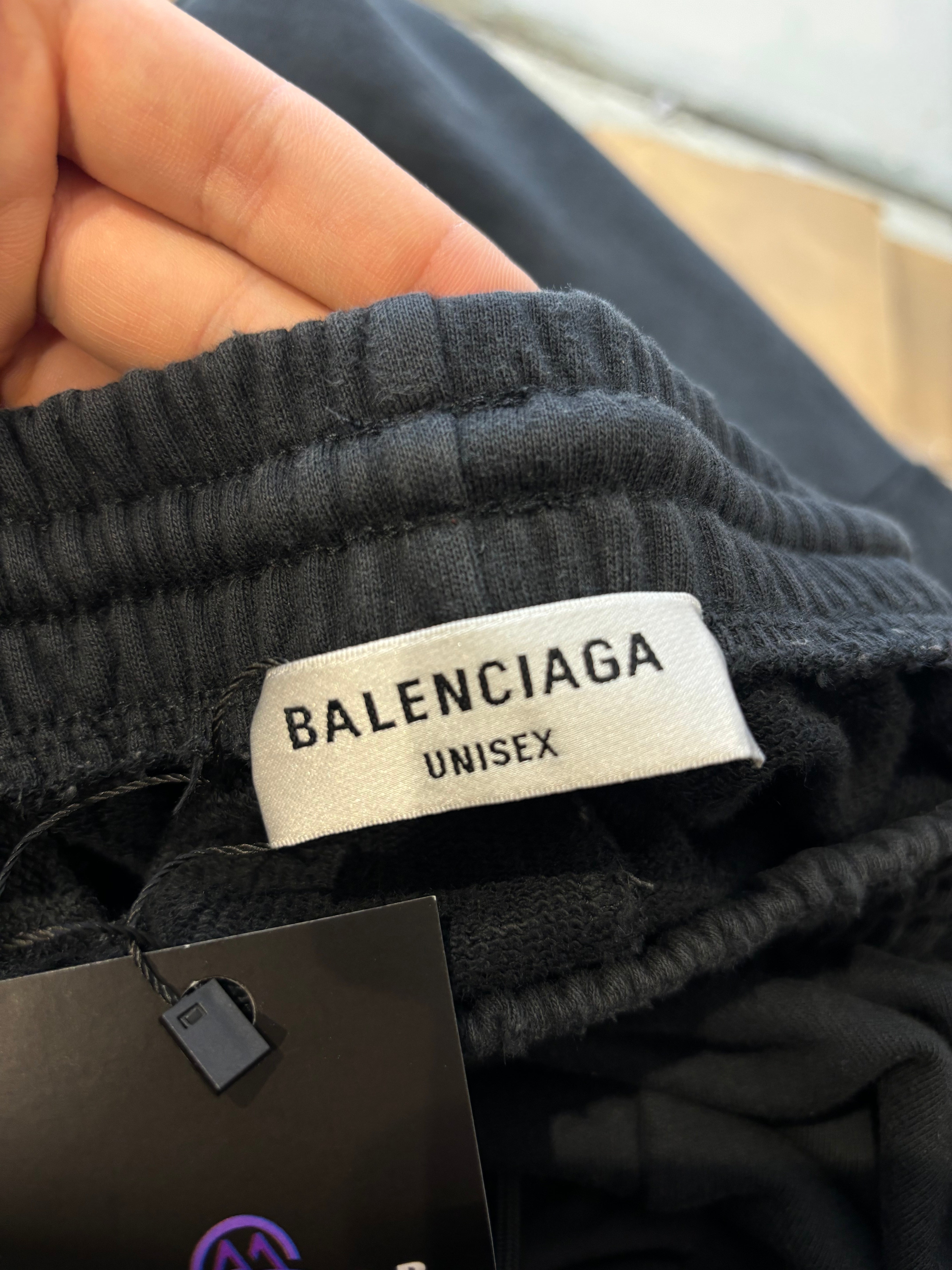 Balenciaga BB Logo Distressed Sweats Black Used Large