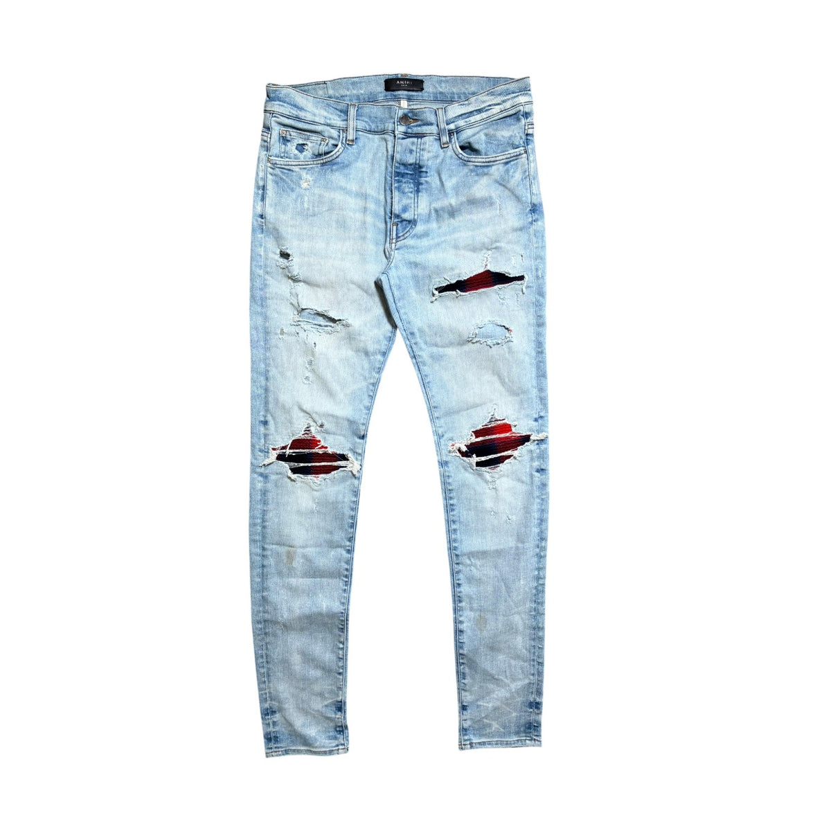 Amiri MX1 Patch Light Wash, Navy & Red Jeans