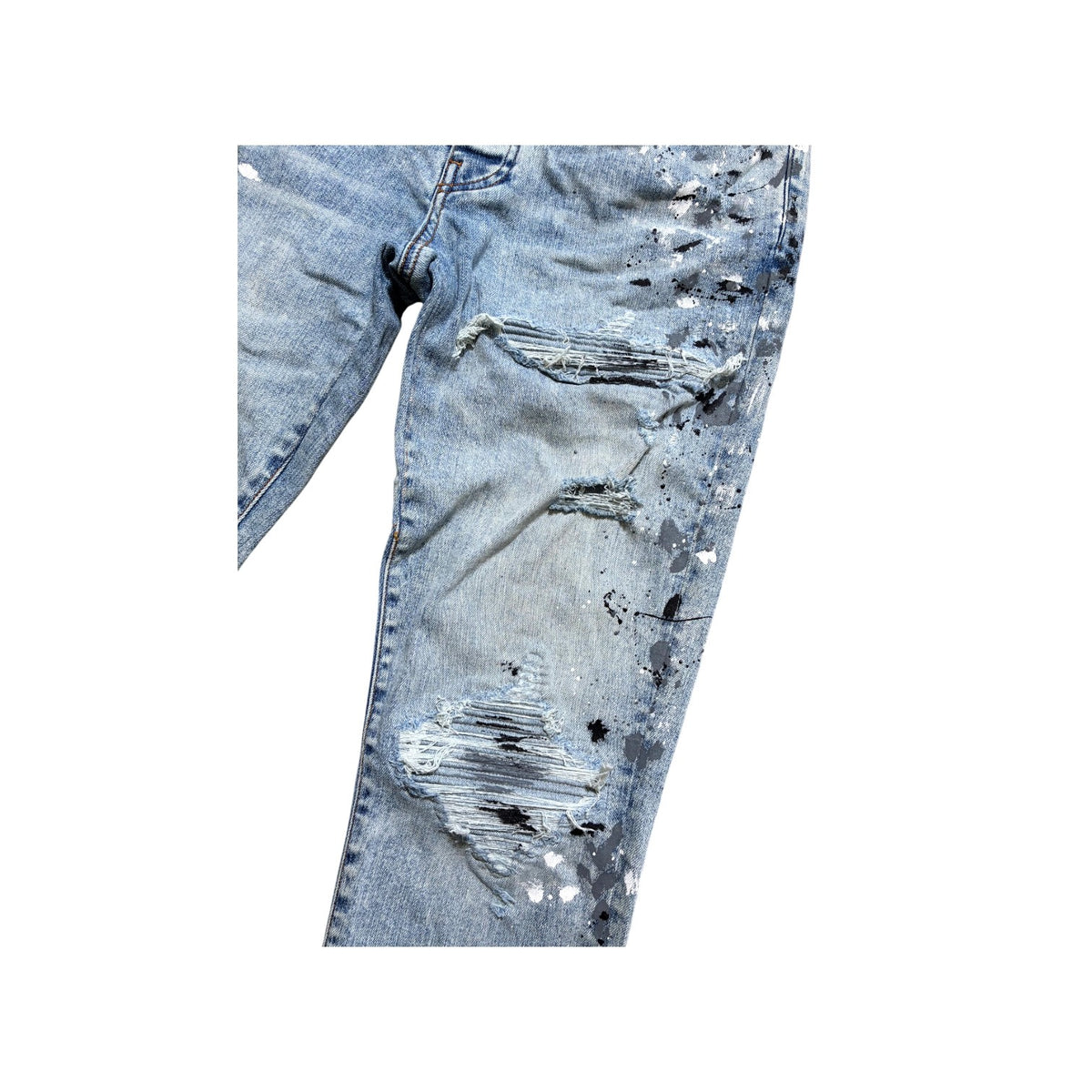 Amiri "MX1" Denim Splatter Patch Light Wash Jeans