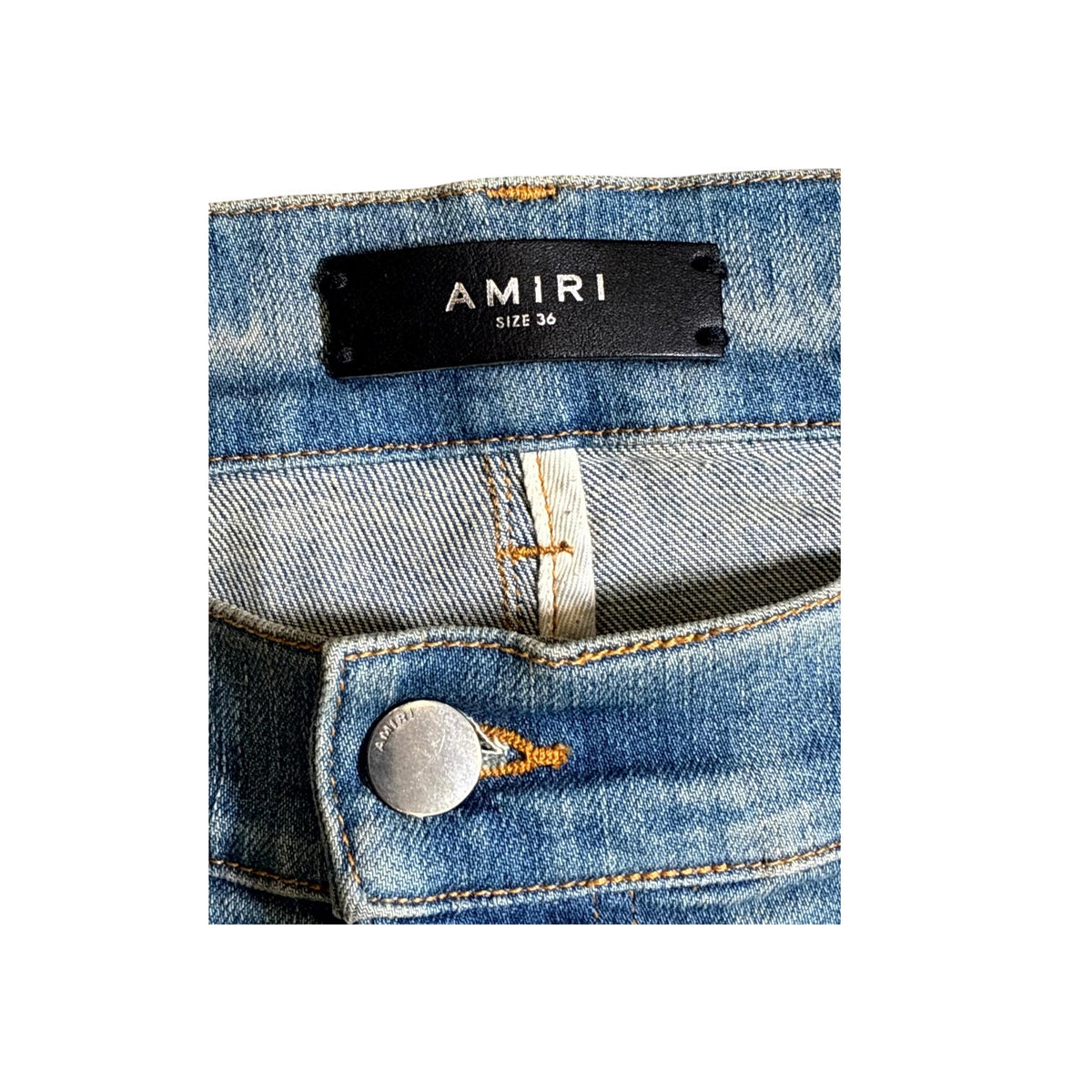 Amiri Honeycomb Tie Dye Thrasher Patch Light Wash Jeans