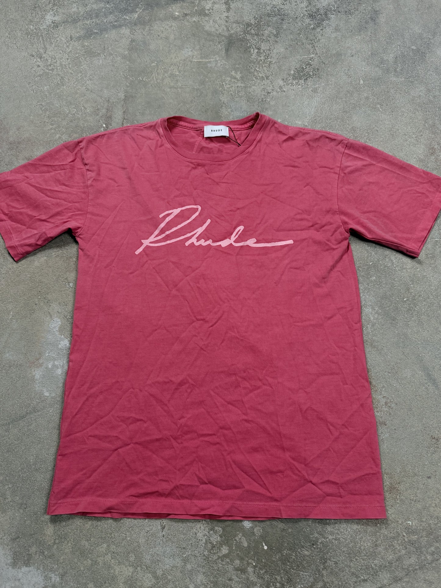 Rhude Script LoGo Tee Hot Pink Used Small