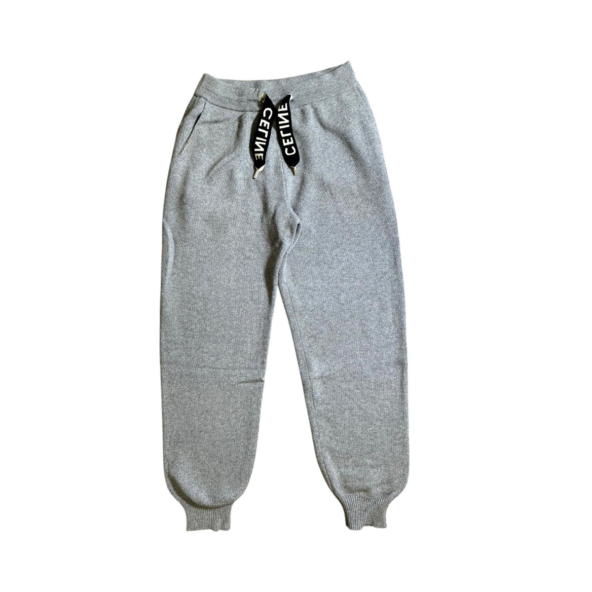 Celine Cashmere Drawstring Logo Grey Sweatpants
