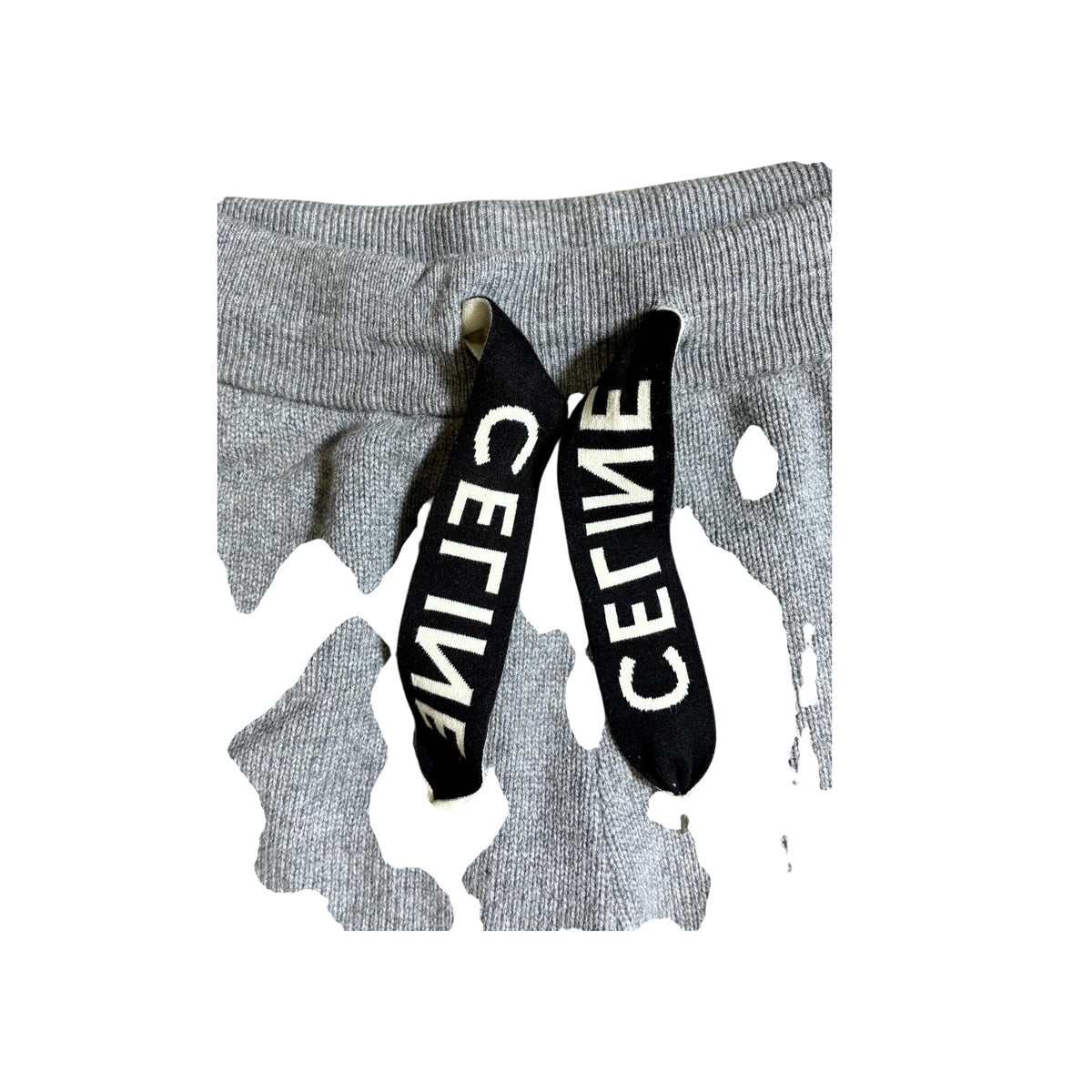 Celine Cashmere Drawstring Logo Grey Sweatpants