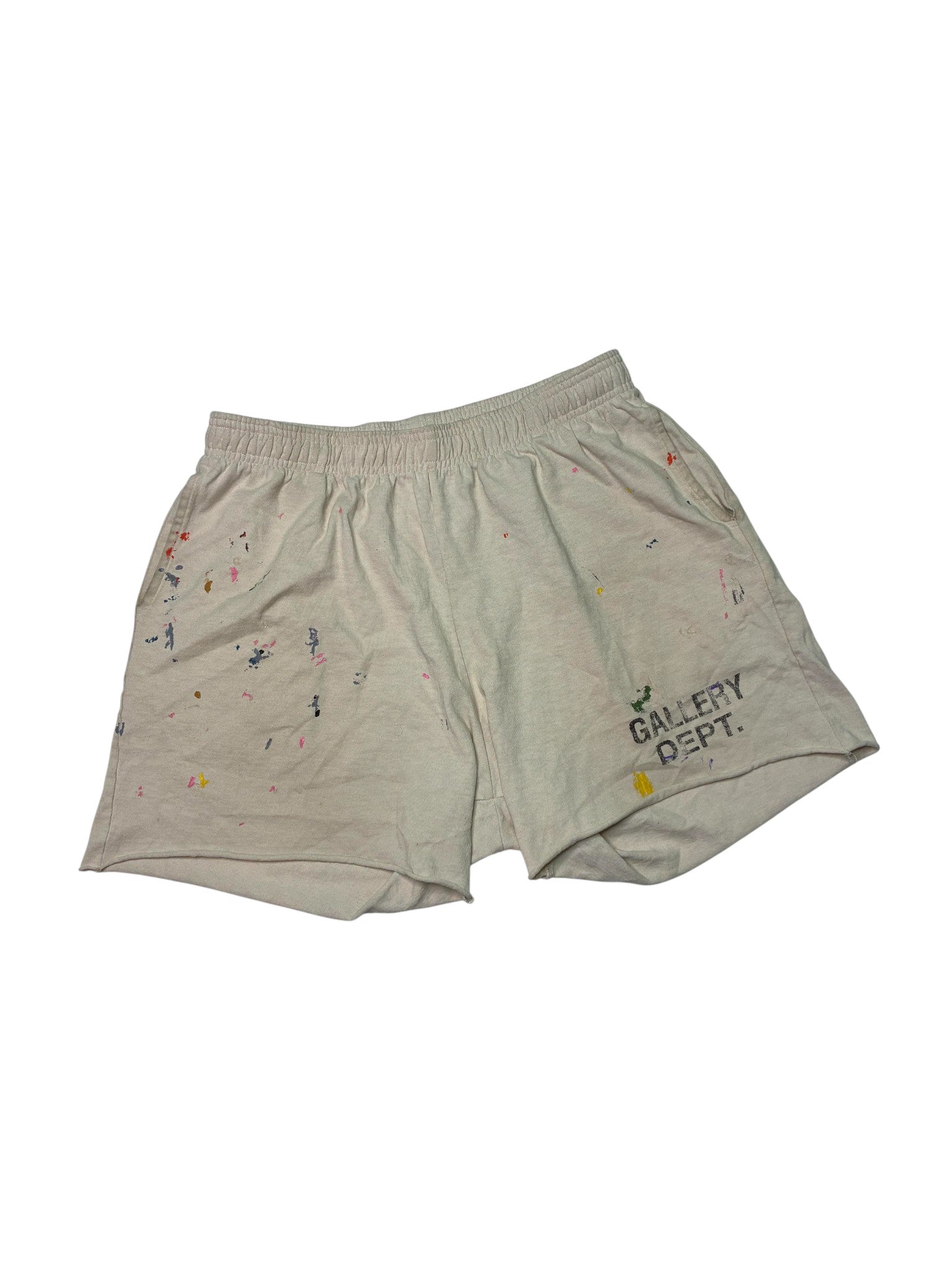 Gallery Dept 'Paint Splatter Logo' Cream Shorts