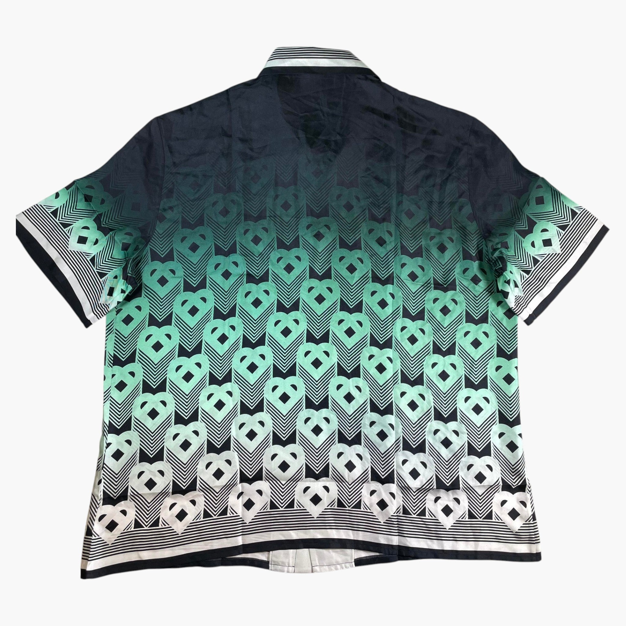 Casablanca Gradient Monogram Short Sleeve Green Silk Shirt
