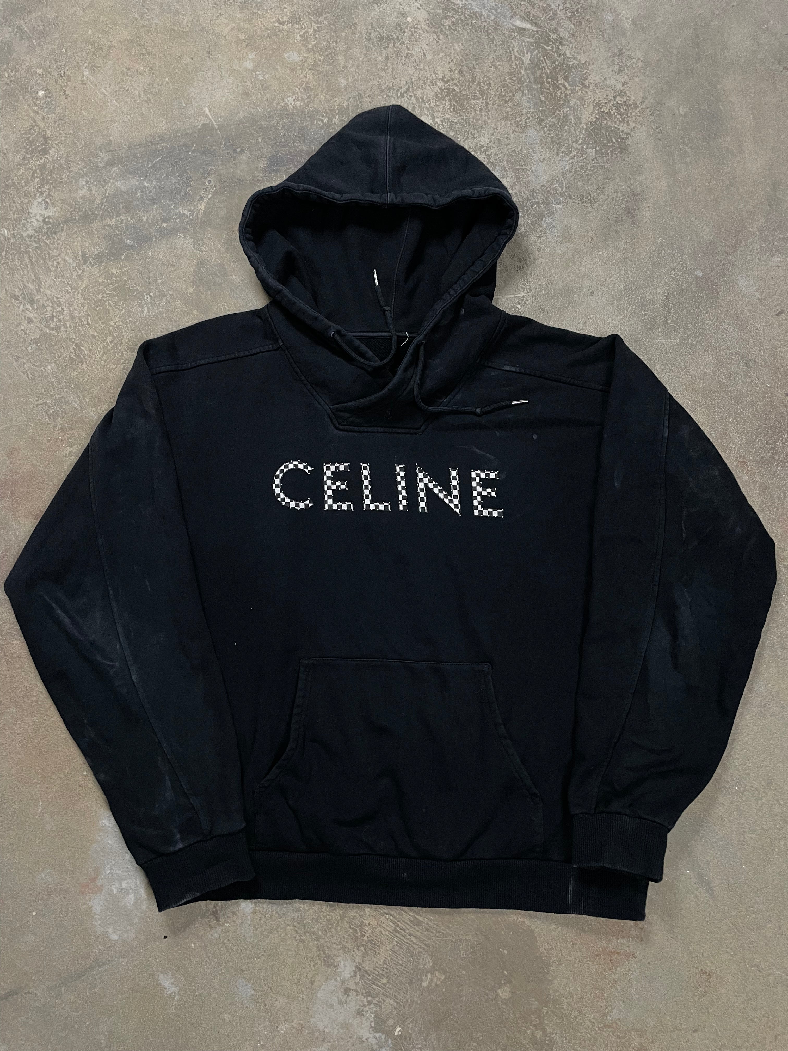 Celine Hoodie Black Checkered Logo Used XL