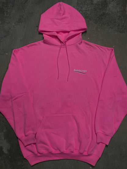 Balenciaga Campaign Logo Hoodie Pink Medium New