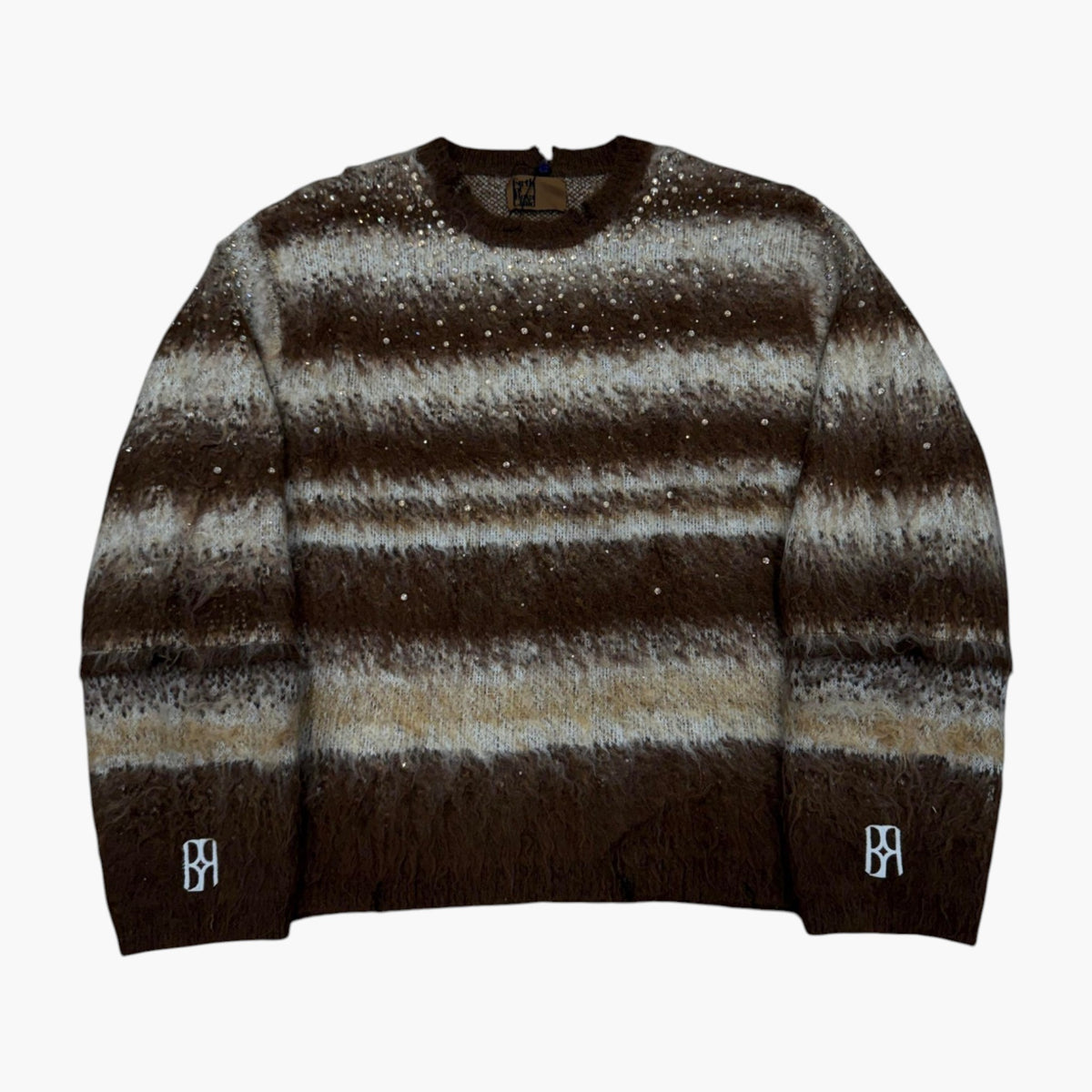 Birth Of A Royal Child Mohair Rhinestone Brown Striped Sweater