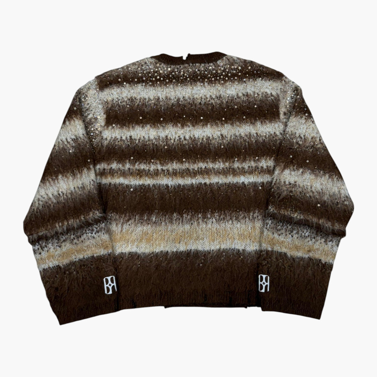 Birth Of A Royal Child Mohair Rhinestone Brown Striped Sweater