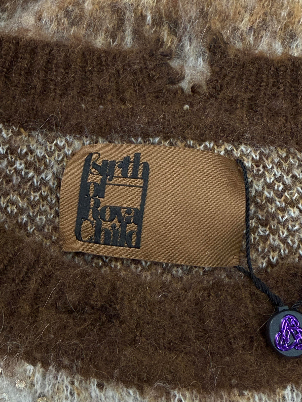 Birth Of A Royal Child Mohair Rhinestone Brown Striped Sweater