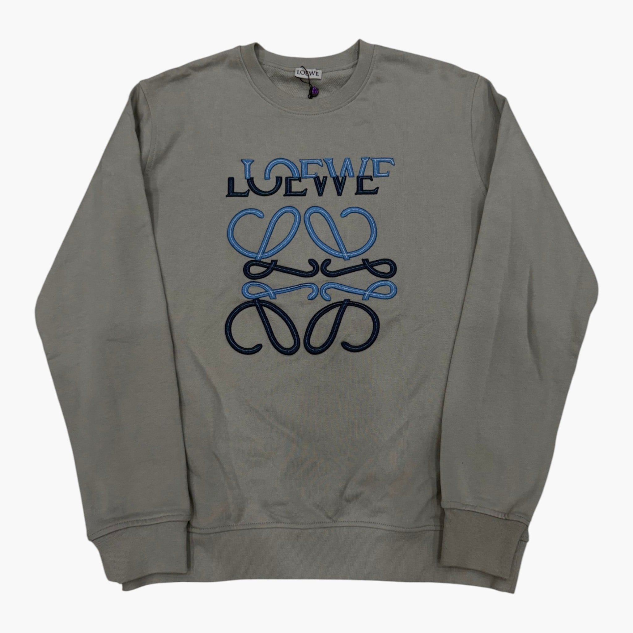 Loewe Embroidered Blue Anagram Logo Grey Crewneck