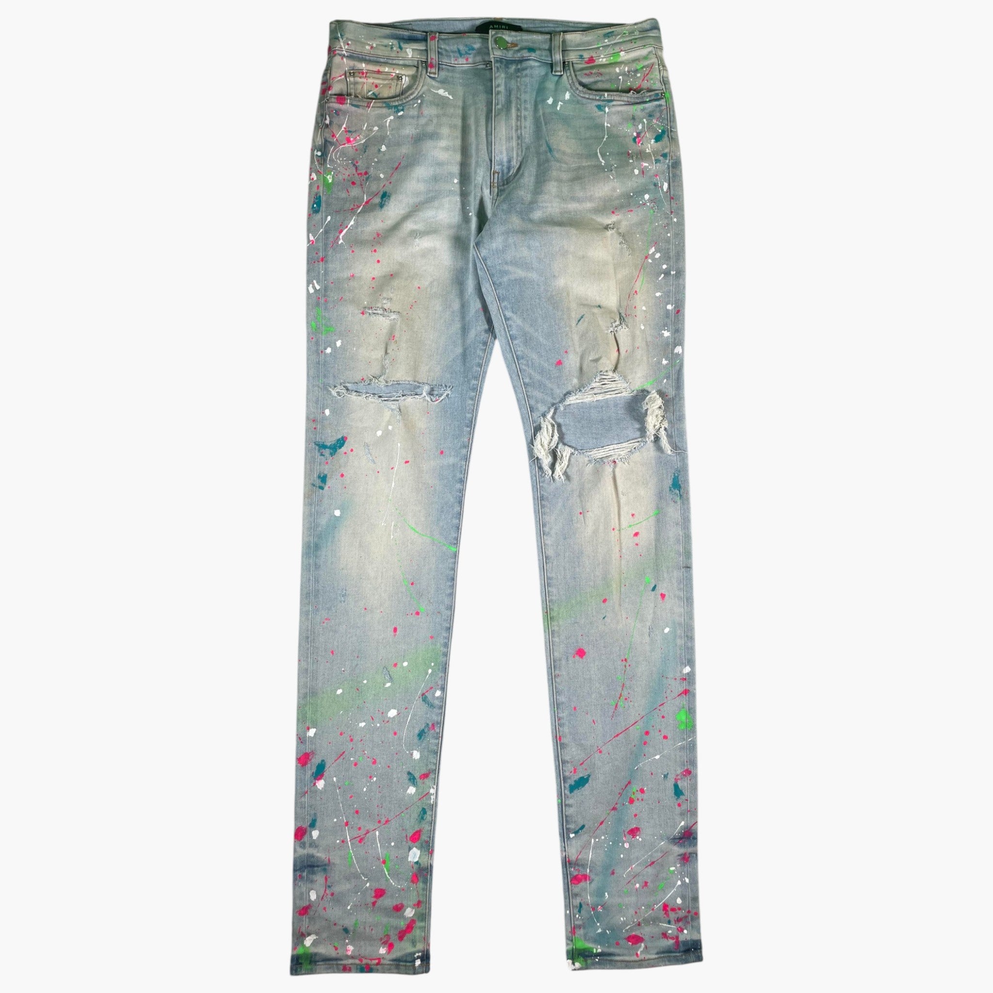 Amiri South Beach Paint Splatter Light Wash Jeans