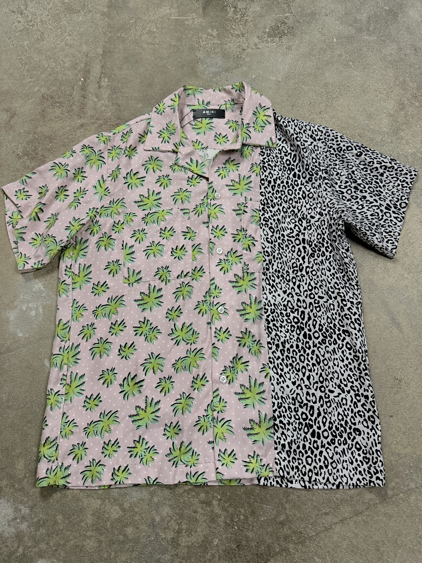 Amiri Silk Button UP Palm Tree Leopard Split Used Small