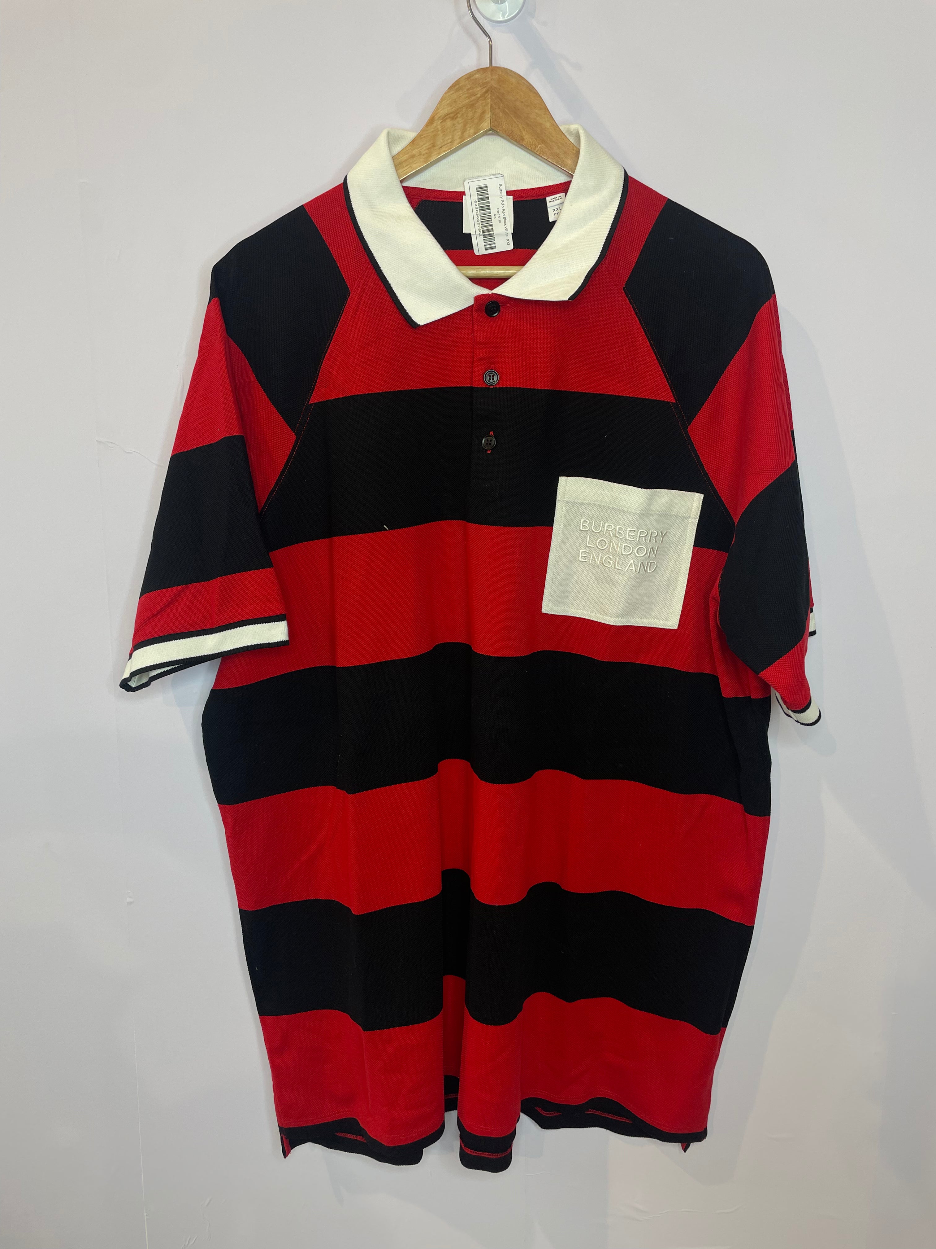 Burberry Polo Red Black White Used XXL