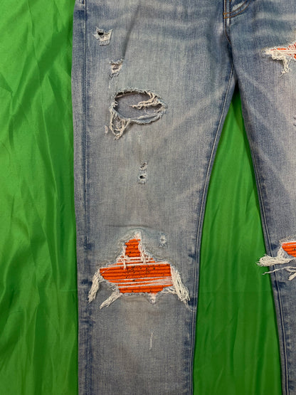 Amiri MX1 Orange Crackle Patch Light Wash Blue Jeans