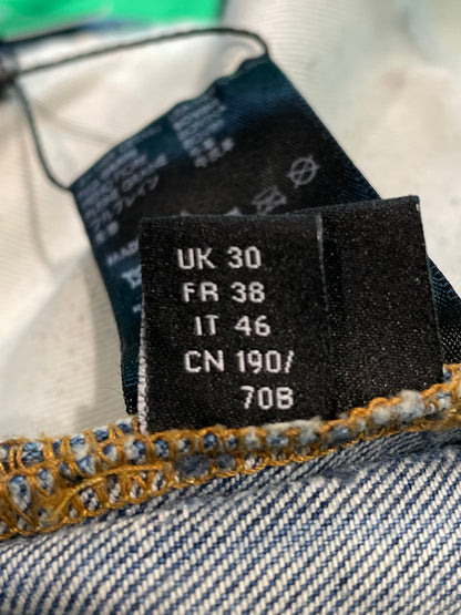 Amiri MX1 Orange Crackle Patch Light Wash Blue Jeans