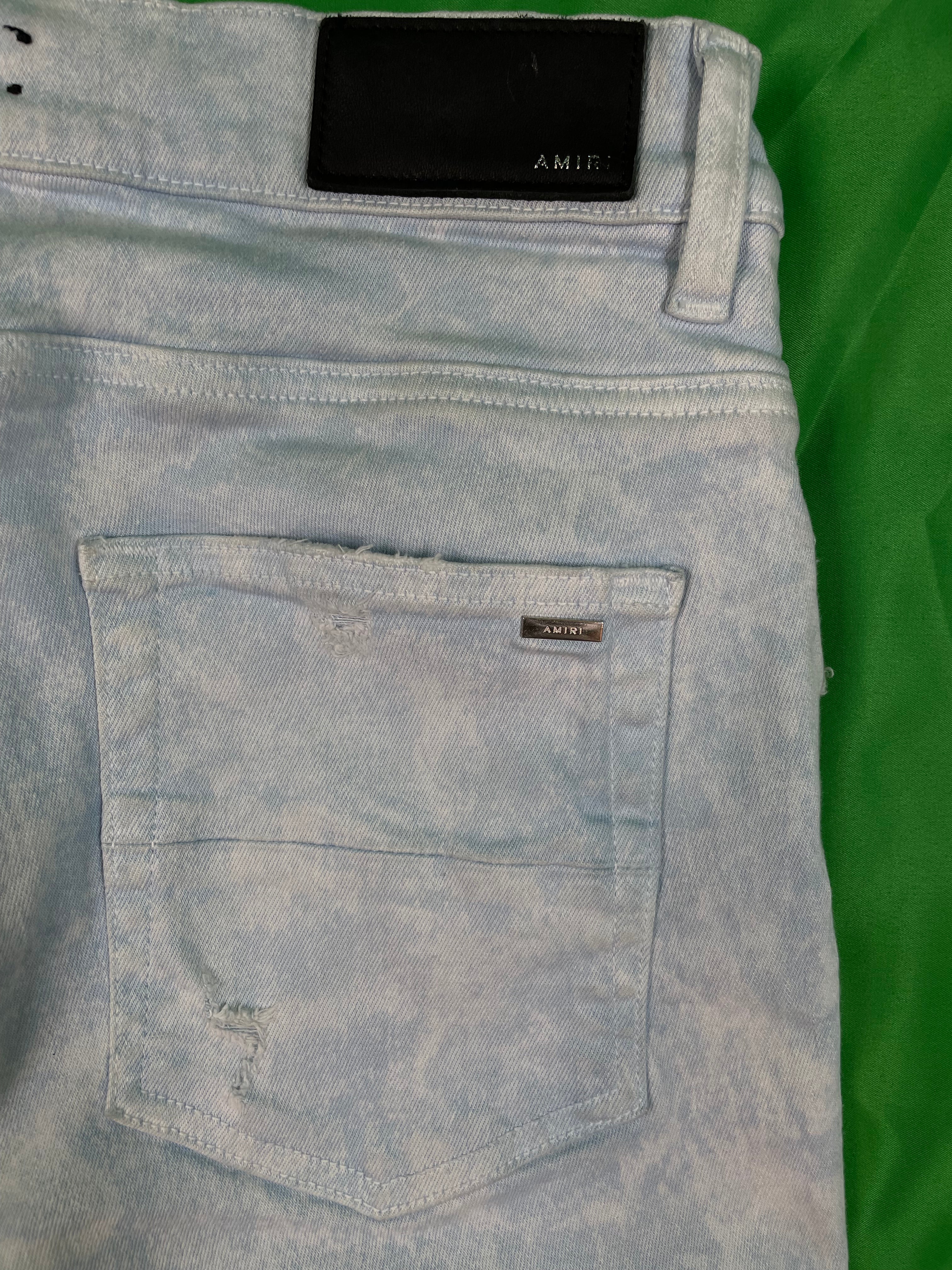 Amiri MX1 Ripped Powder Blue Jeans