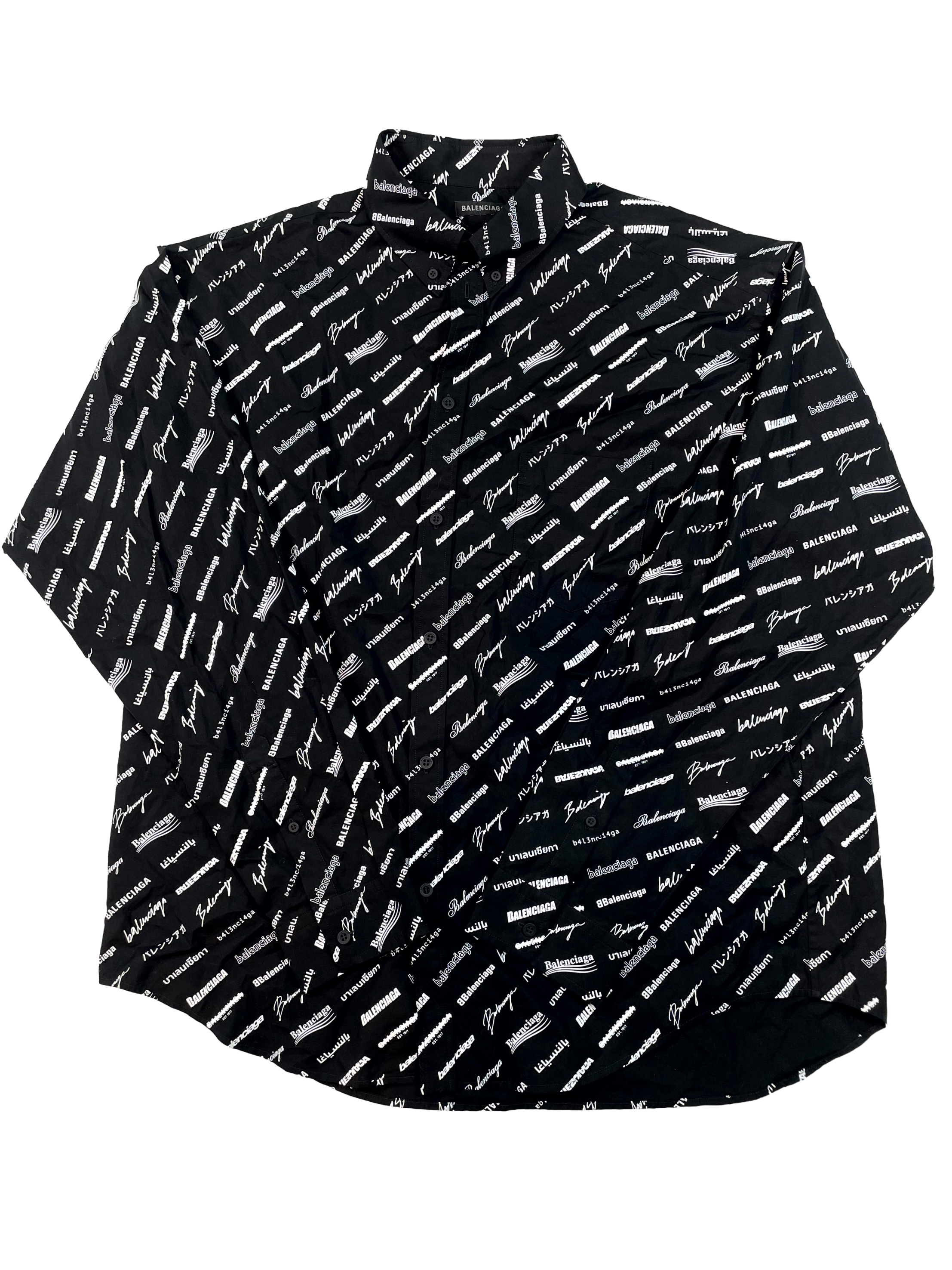 Balenciaga Multi Logo White & Black Button Up LS Shirt