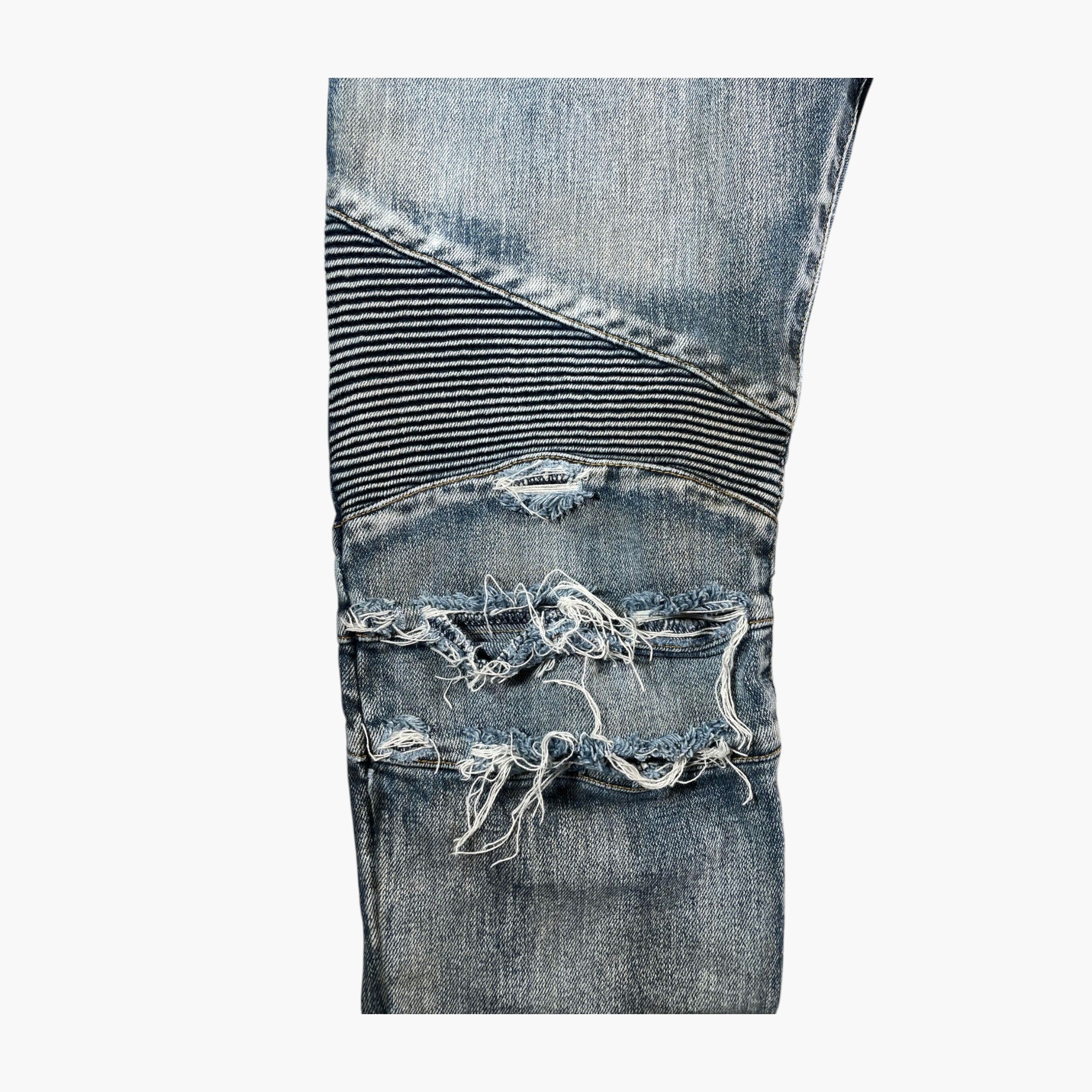 Balmain Distressed Biker Light Wash Jeans