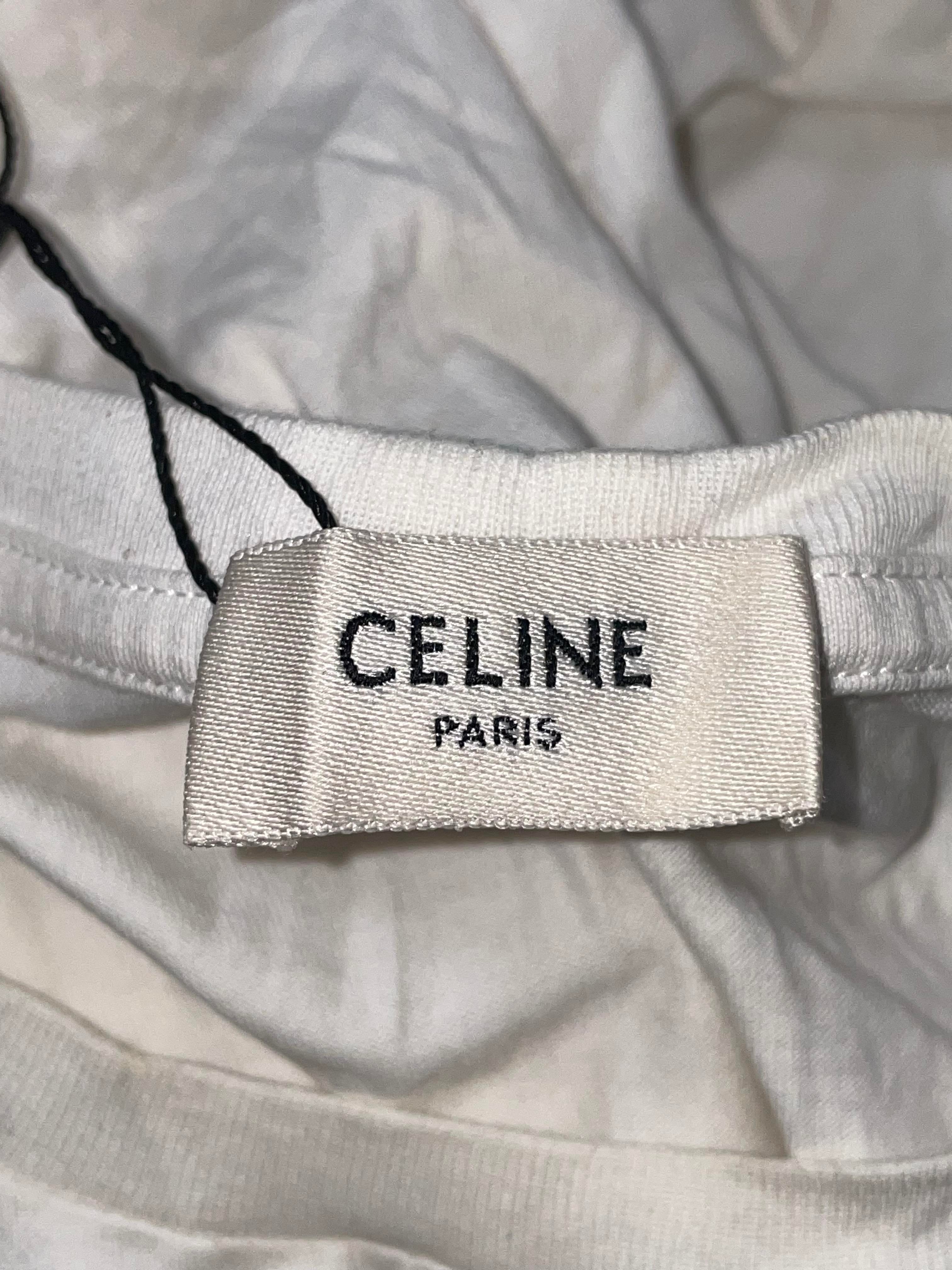 Celine Spell out Logo White & Black Tee