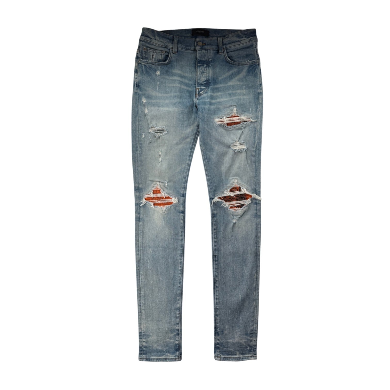 Amiri "MX1" Crackle Light Wash & Orange Jeans