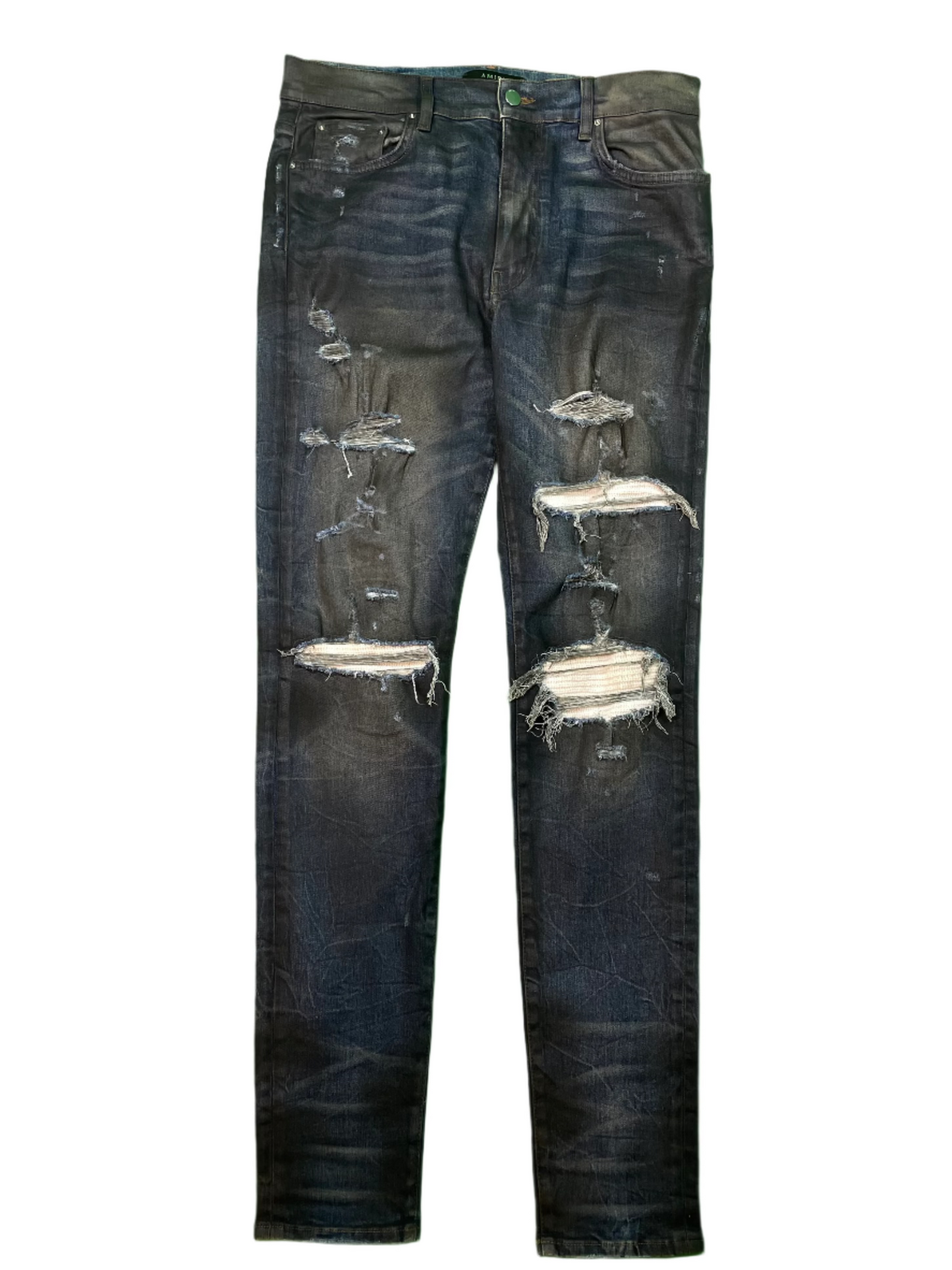 Amiri MX1 Wax White Wool Patch Blue Jeans