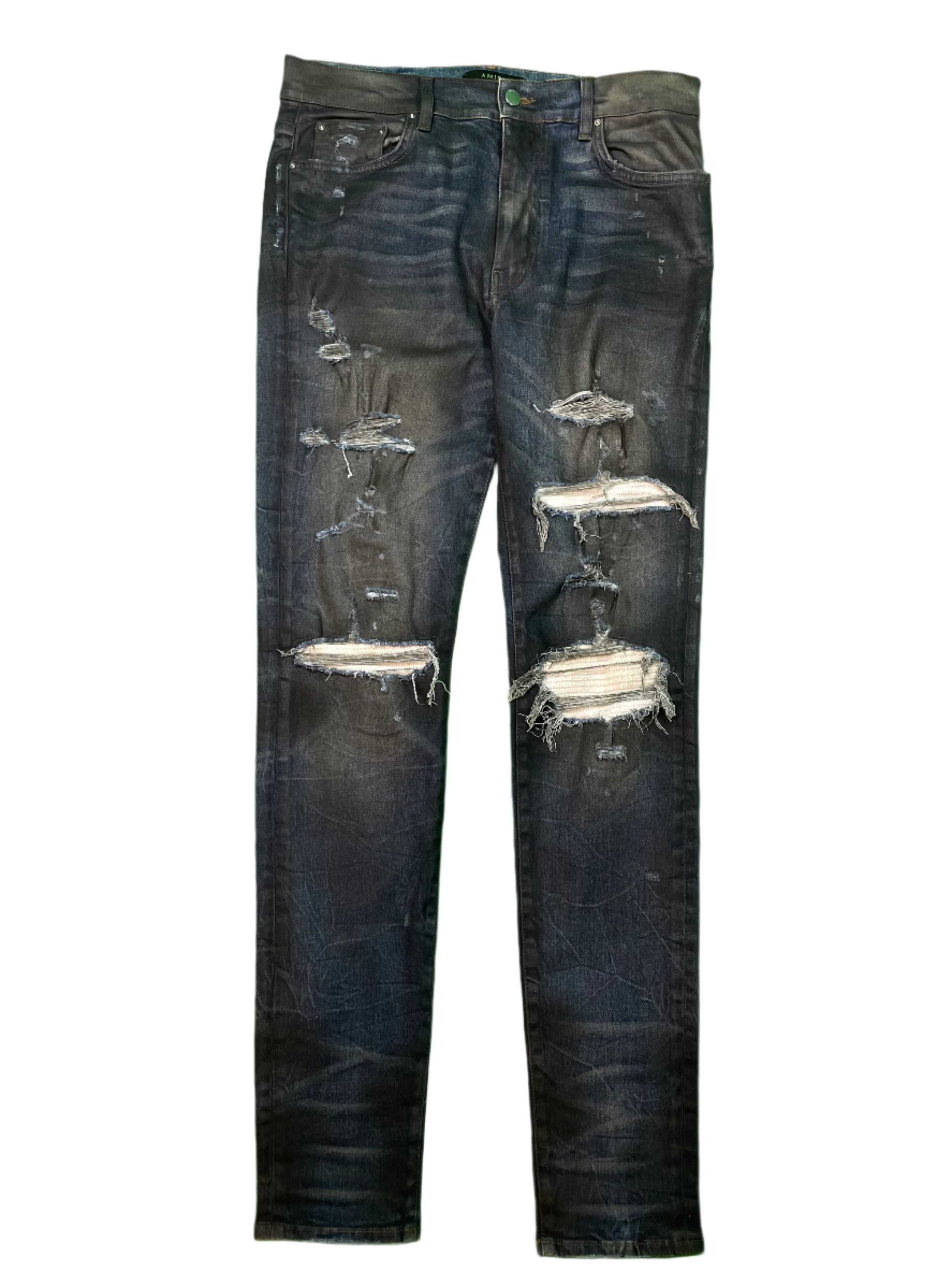 Amiri MX1 Wax White Wool Patch Blue Jeans