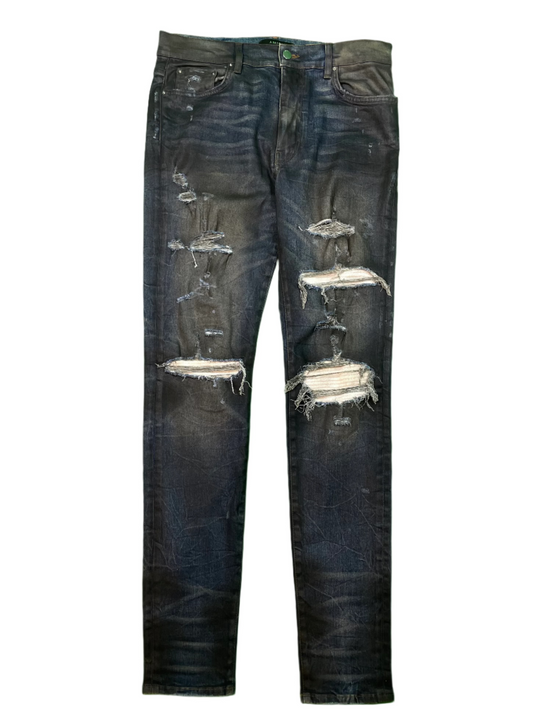 Amiri MX1 Wax White Wool Patch Blue Jeans