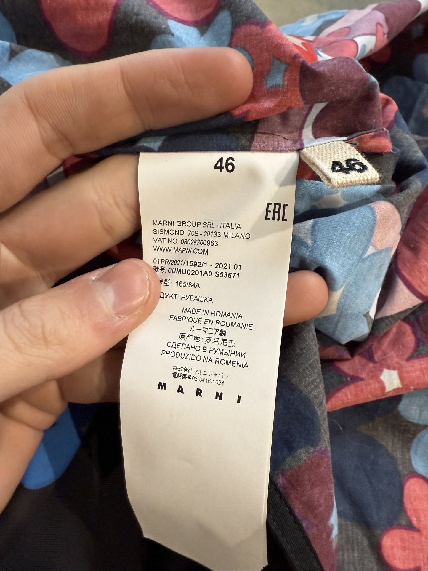 Marni Button Up Blue Red  Used 46 (Medium)