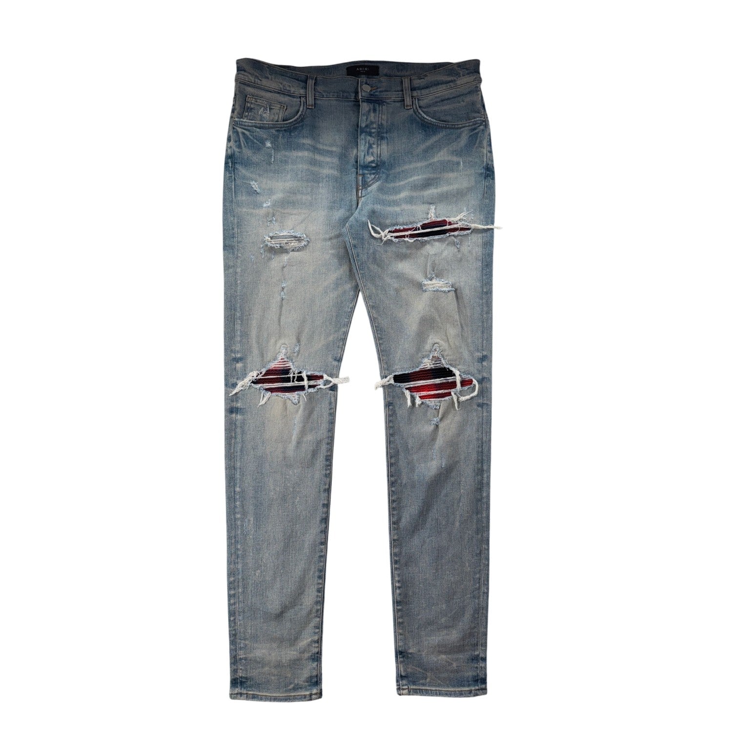 Amiri "MX1" Plaid Patch Light Wash, Navy & Red Jeans