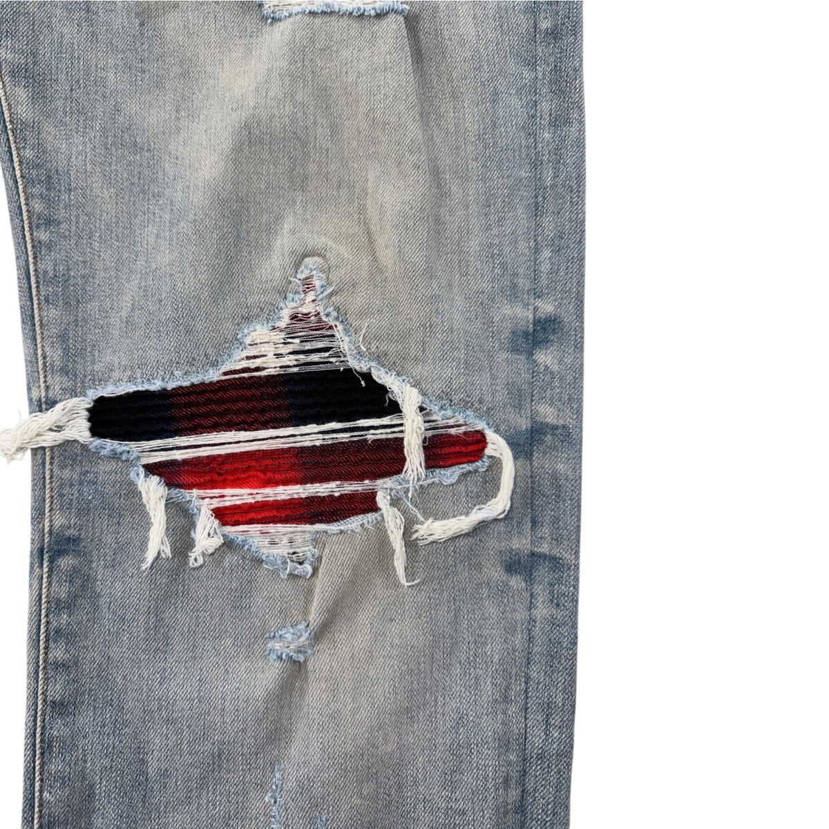 Amiri "MX1" Plaid Patch Light Wash, Navy & Red Jeans
