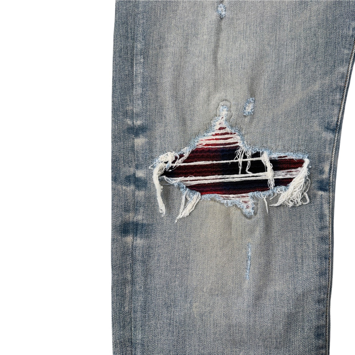 Amiri "MX1" Plaid Patch Light Wash, Navy & Red Jeans
