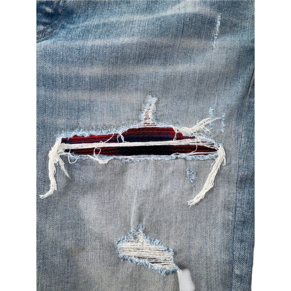 Amiri "MX1" Plaid Patch Light Wash, Navy & Red Jeans