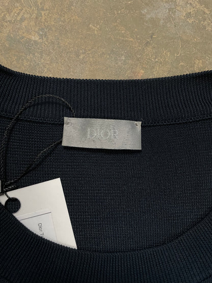 Dior Tee Black Beige Knit Chest Logo Used Medium