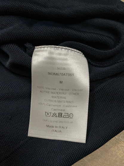 Dior Tee Black Beige Knit Chest Logo Used Medium