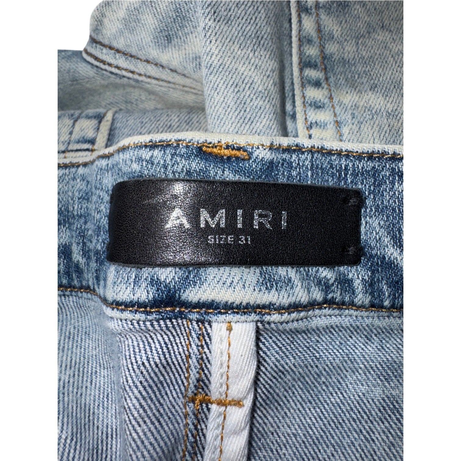 Amiri Button Snap Flare Stacked Light Wash Jeans