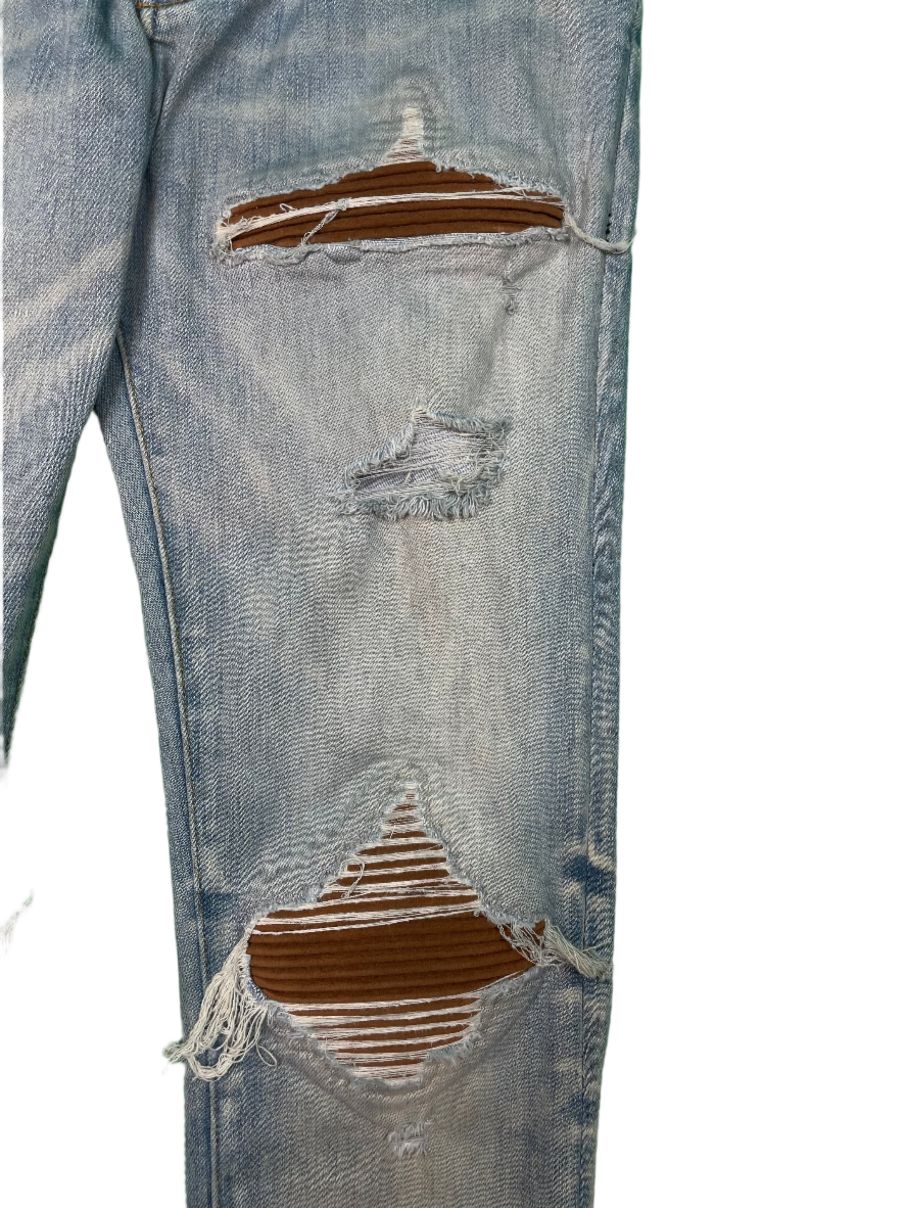Amiri MX1 Brown Clay Patch Vintage Wash Blue Jeans