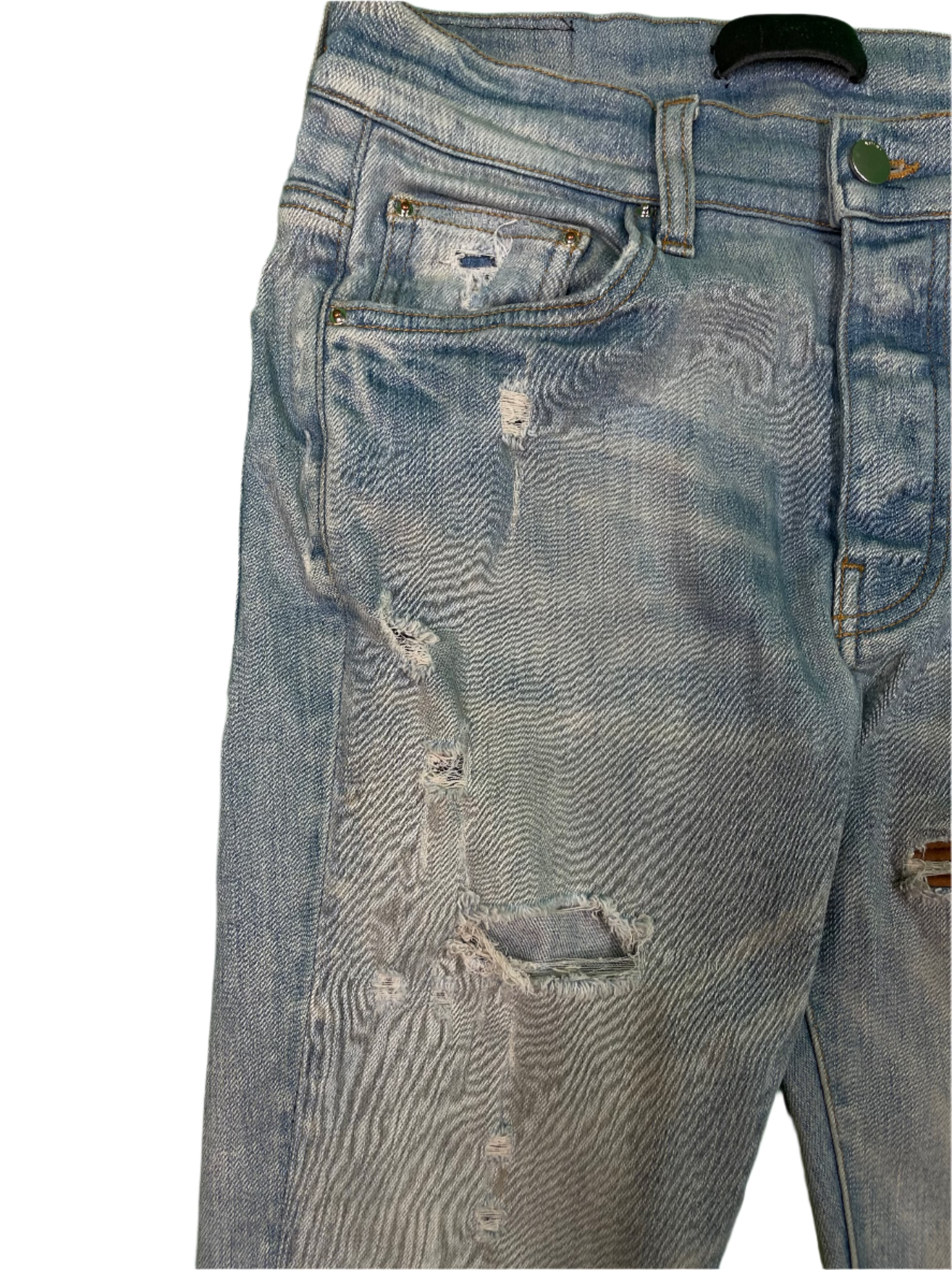 Amiri MX1 Brown Clay Patch Vintage Wash Blue Jeans