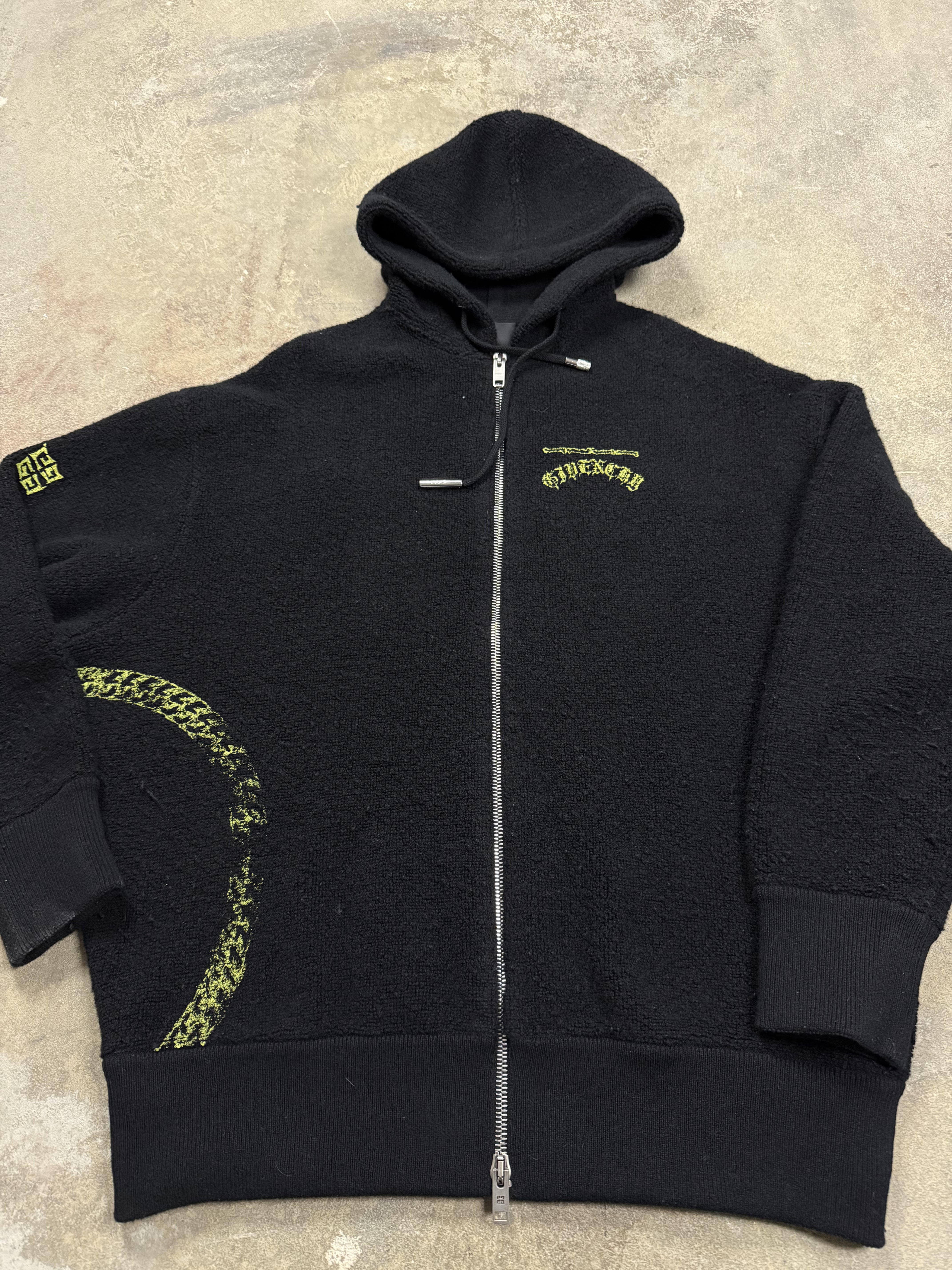 Givenchy Zip Up Hoodie Fleece Black Yellow Used Medium (Fits XL)