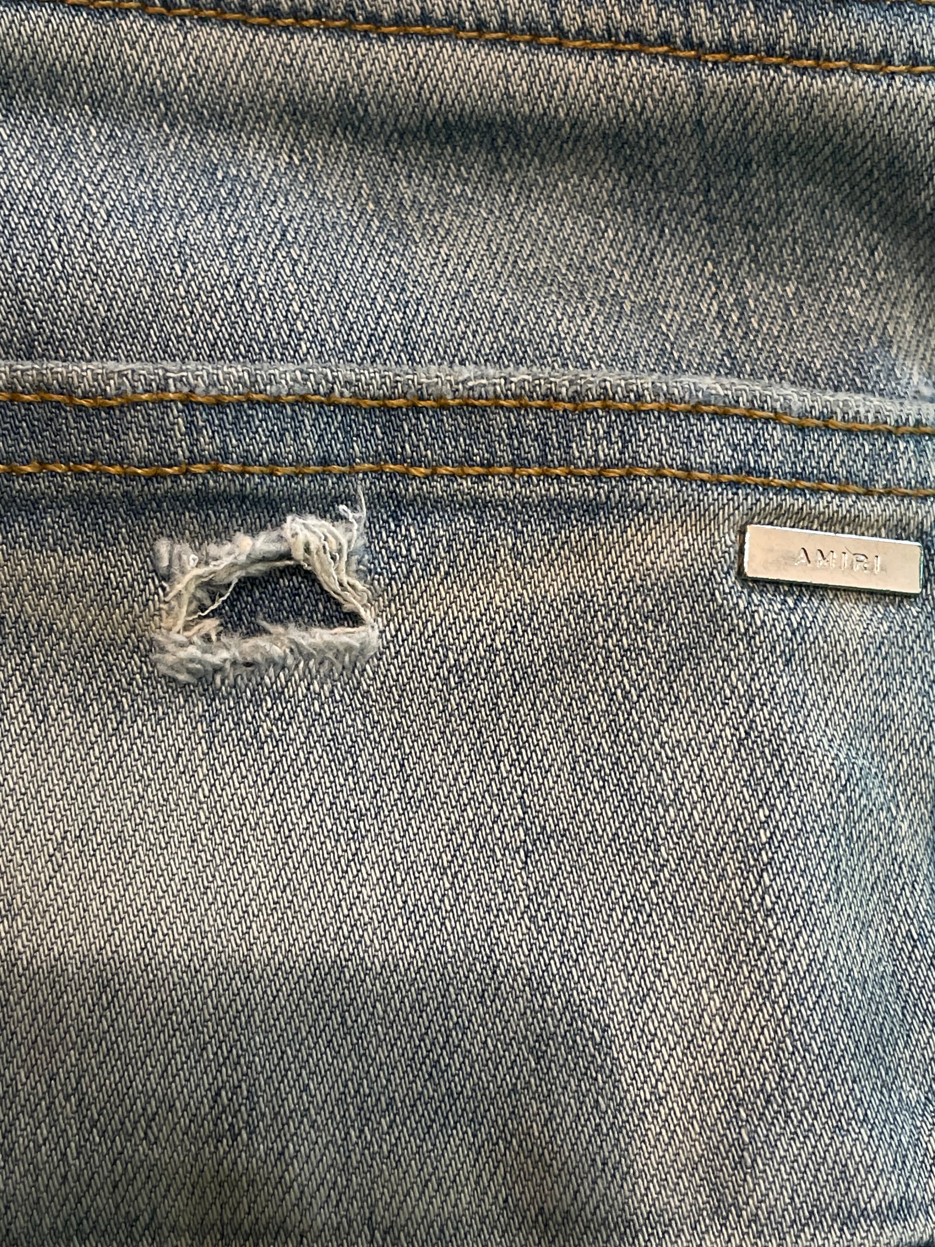 Amiri MX1 Brown Clay Patch Vintage Wash Blue Jeans