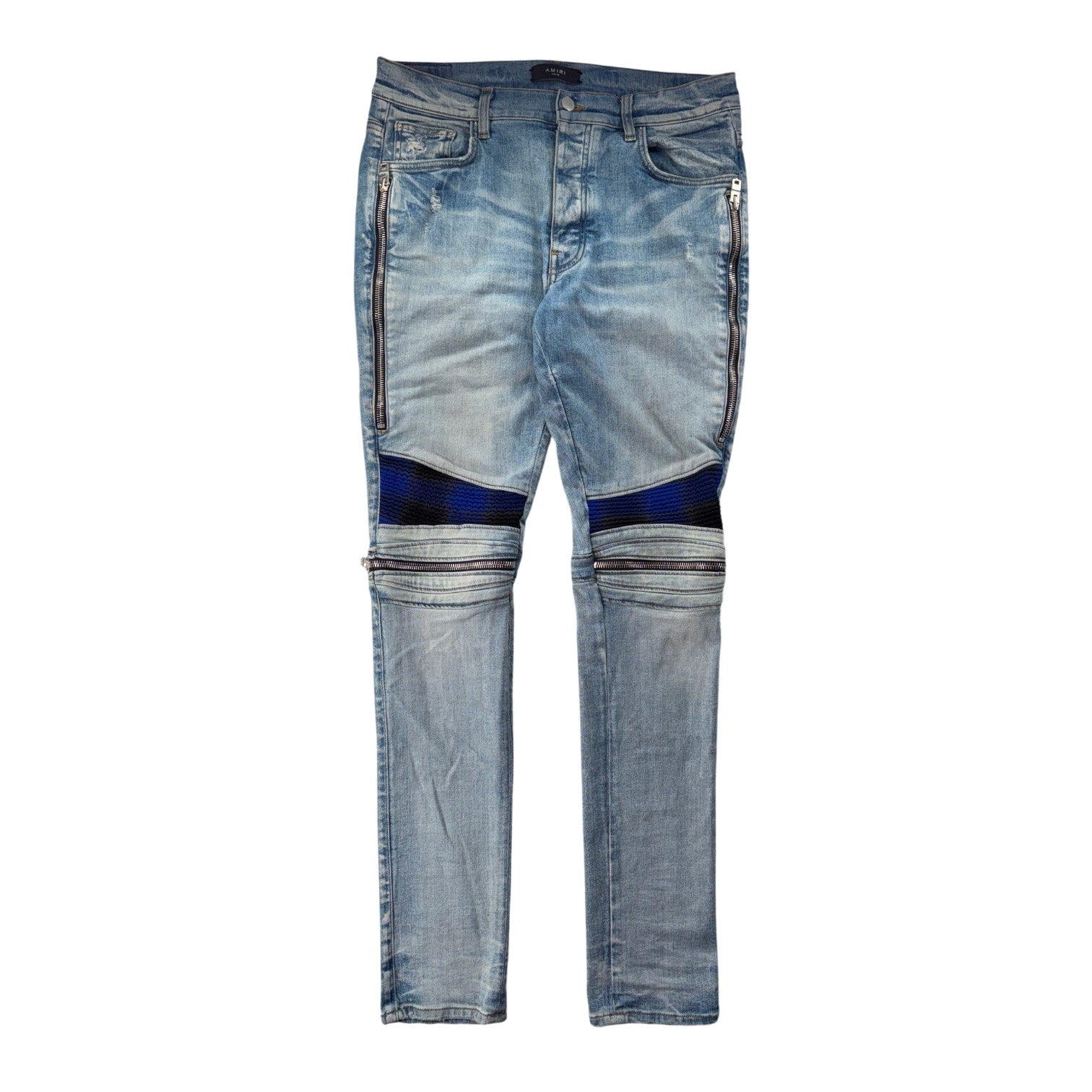 Amiri "MX2" Plaid Patch Light Wash, Blue & Black Jeans
