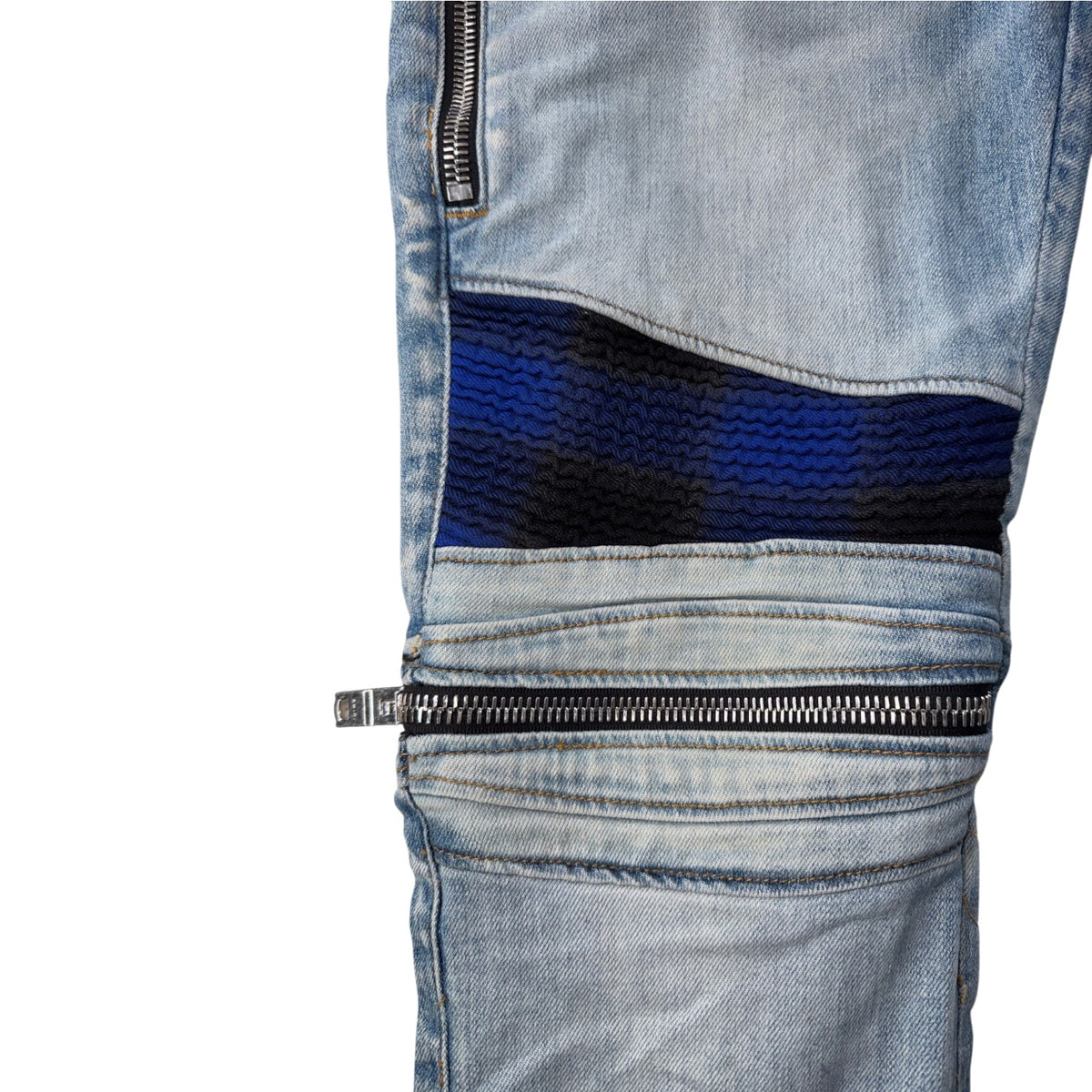 Amiri "MX2" Plaid Patch Light Wash, Blue & Black Jeans