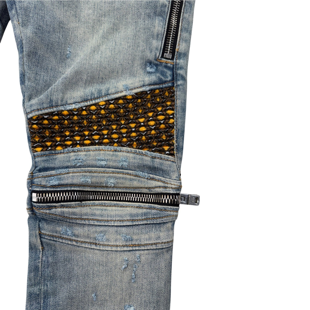 Amiri "MX2" Honeycomb Light Wash, Brown & Yellow Jeans