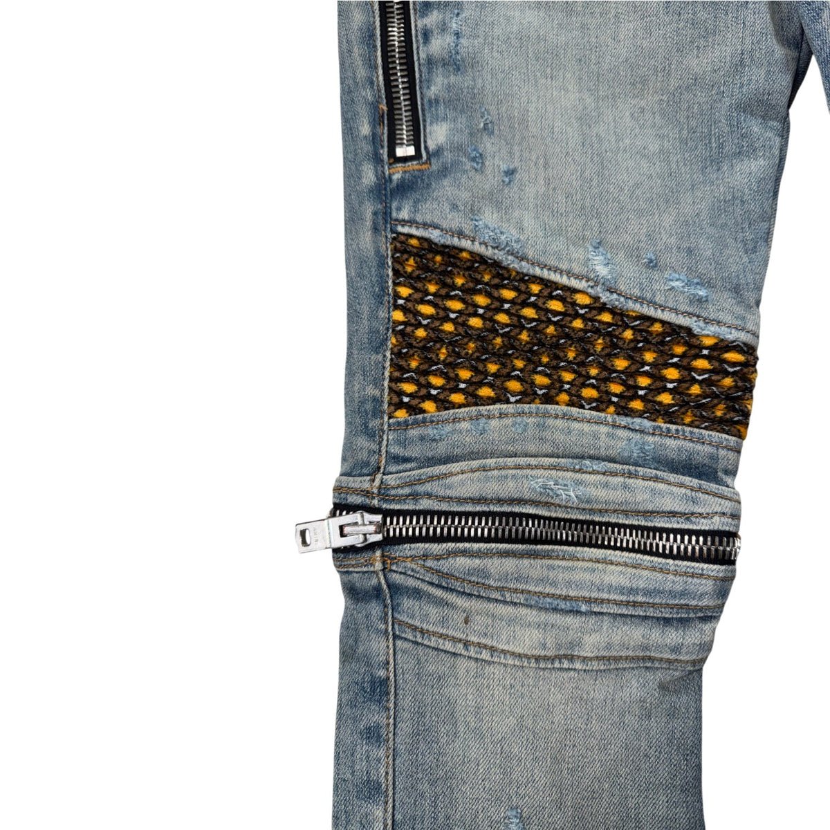 Amiri "MX2" Honeycomb Light Wash, Brown & Yellow Jeans
