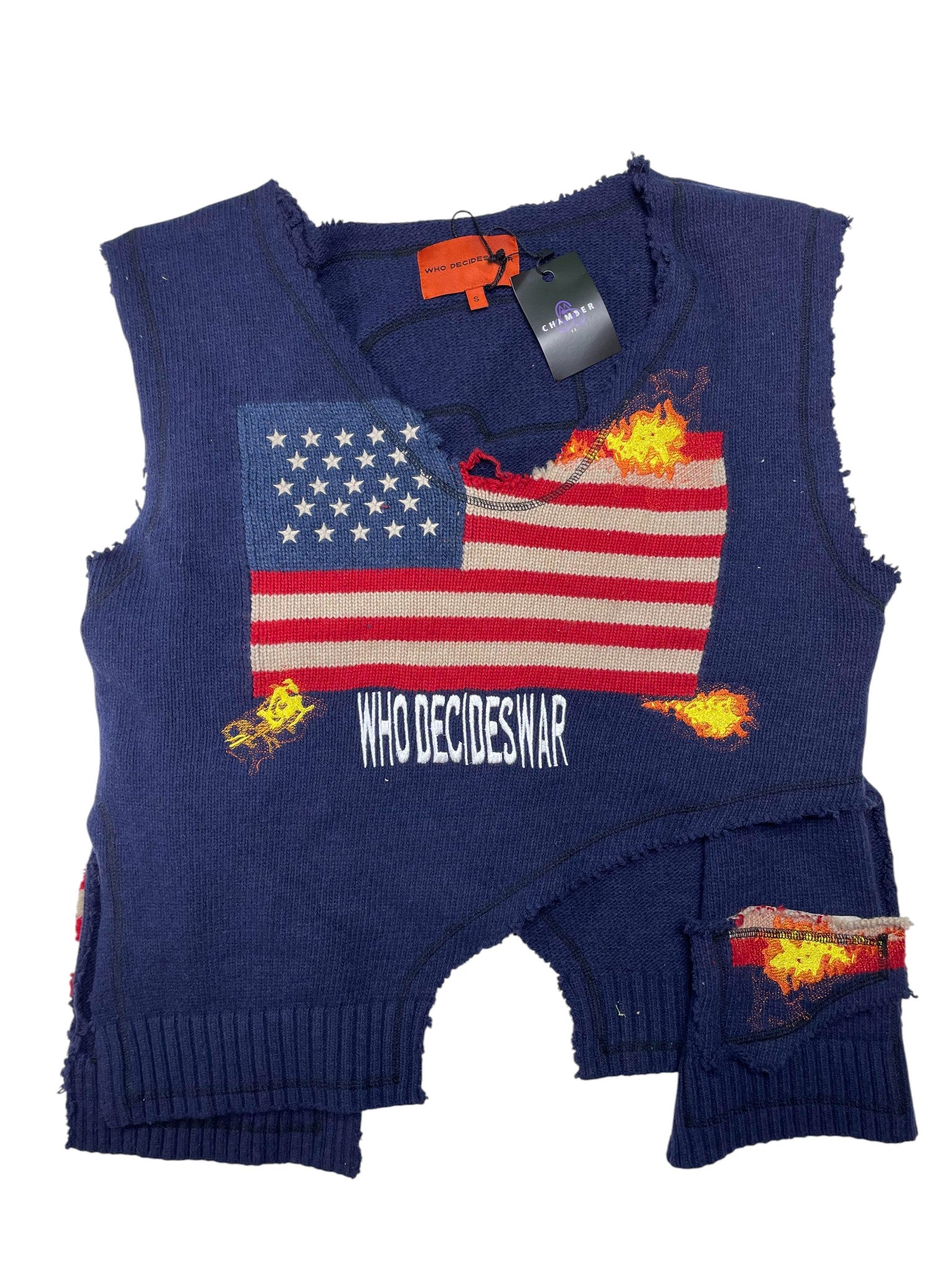 WDW 'Distressed Flag Flames' Navy Sweater