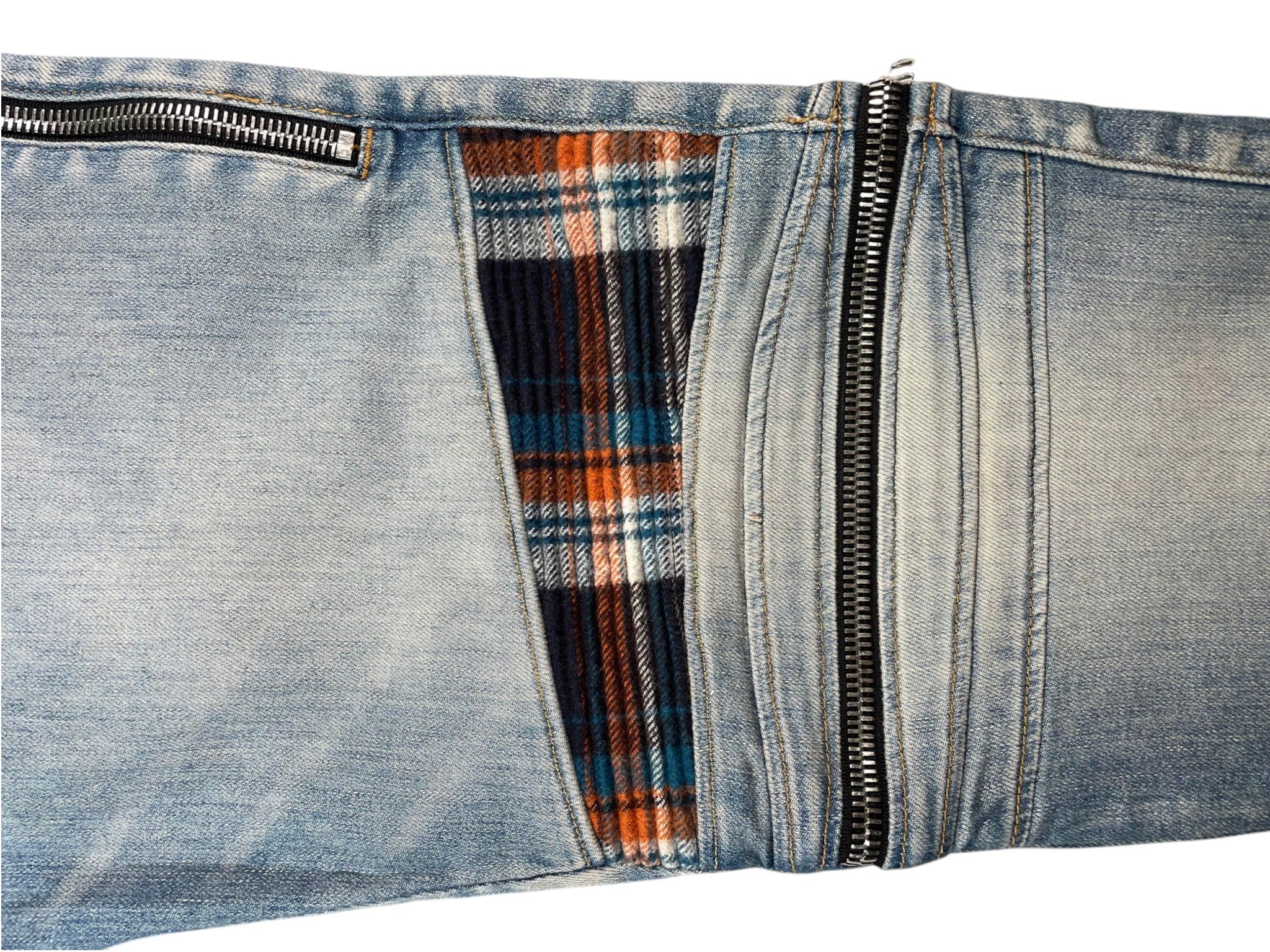 Amiri MX2 Blue & Orange Plaid Patch Light Wash Jeans