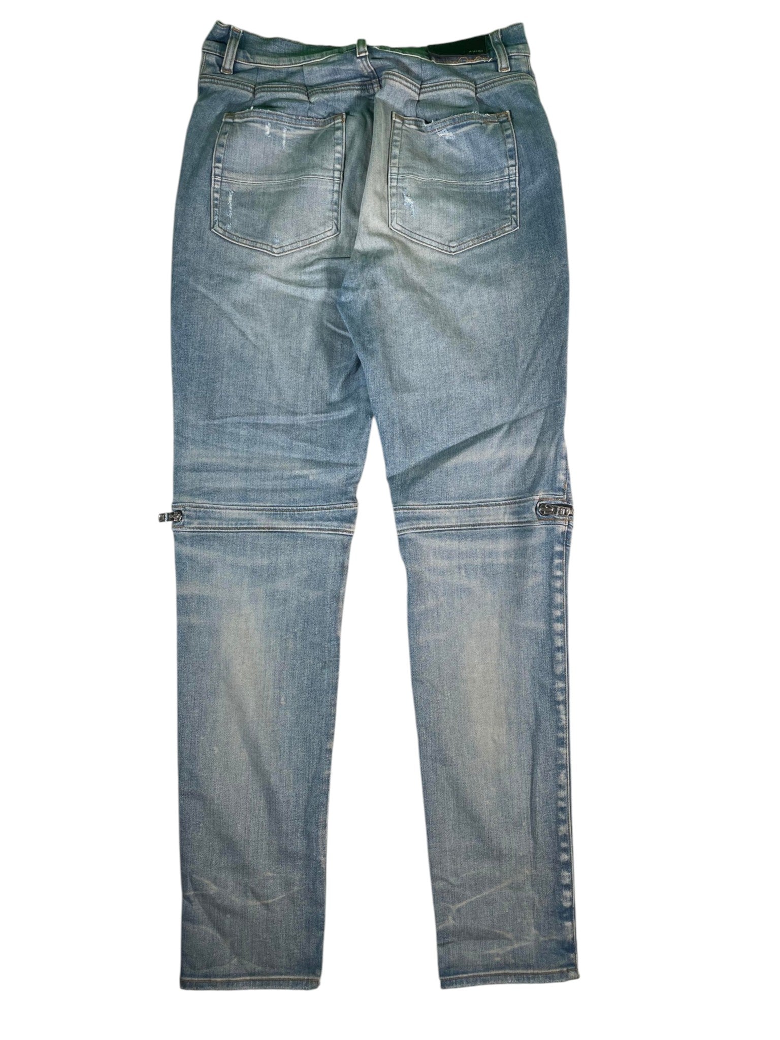 Amiri MX2 Blue & Orange Plaid Patch Light Wash Jeans